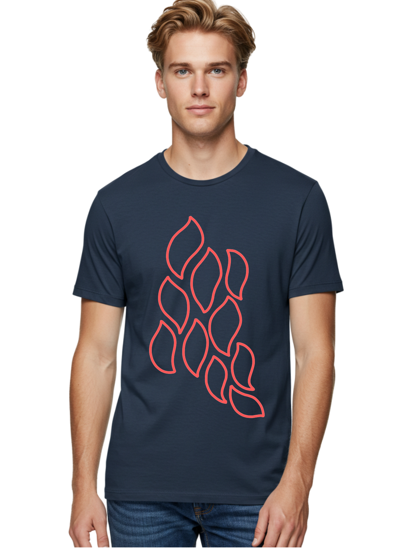 Red-Grapes Men'S Graphic Tee, 100% Cotton, Comfortable Casual Summer Wear, Machine Washable, Pink Leaves, Leafy Branch, Minimalist Design, Simple Shapes, Floral Element, Whimsical Art, Digital Illustration, Modern Graphics Aab787