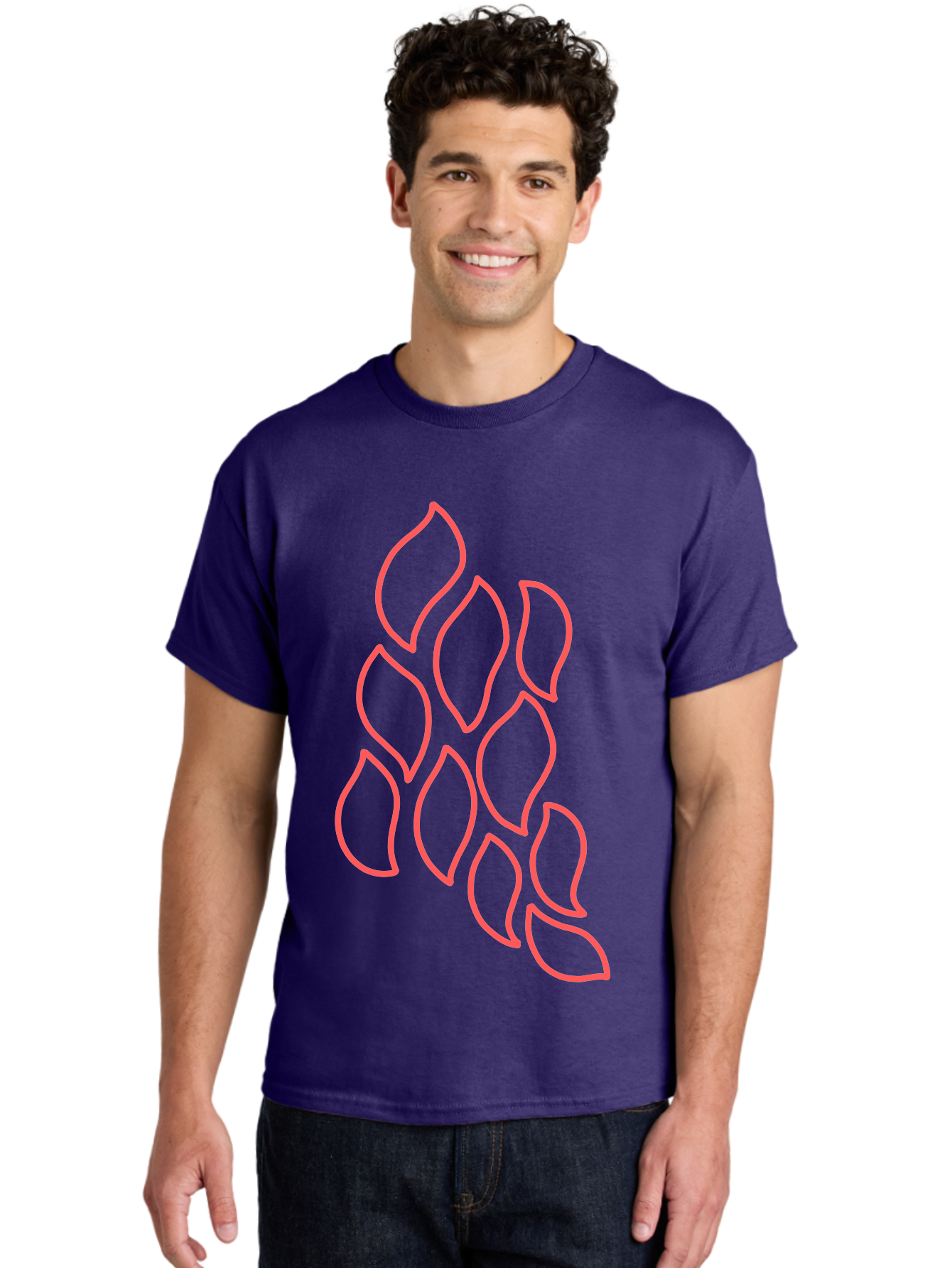 Red-Grapes Men'S Graphic Tee, 100% Cotton, Comfortable Casual Summer Wear, Machine Washable, Pink Leaves, Leafy Branch, Minimalist Design, Simple Shapes, Floral Element, Whimsical Art, Digital Illustration, Modern Graphics Aab787
