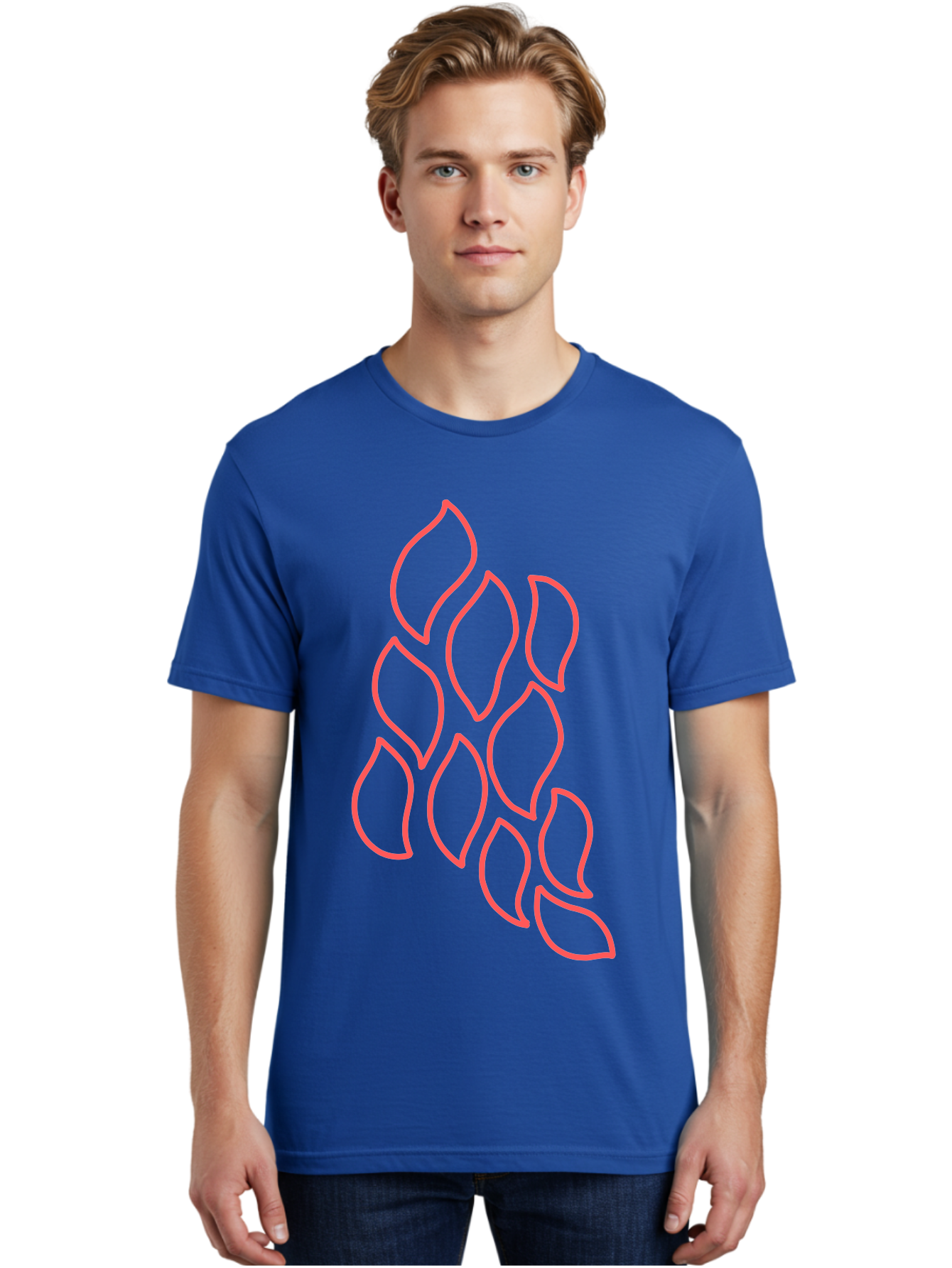 Red-Grapes Men'S Graphic Tee, 100% Cotton, Comfortable Casual Summer Wear, Machine Washable, Pink Leaves, Leafy Branch, Minimalist Design, Simple Shapes, Floral Element, Whimsical Art, Digital Illustration, Modern Graphics Aab787
