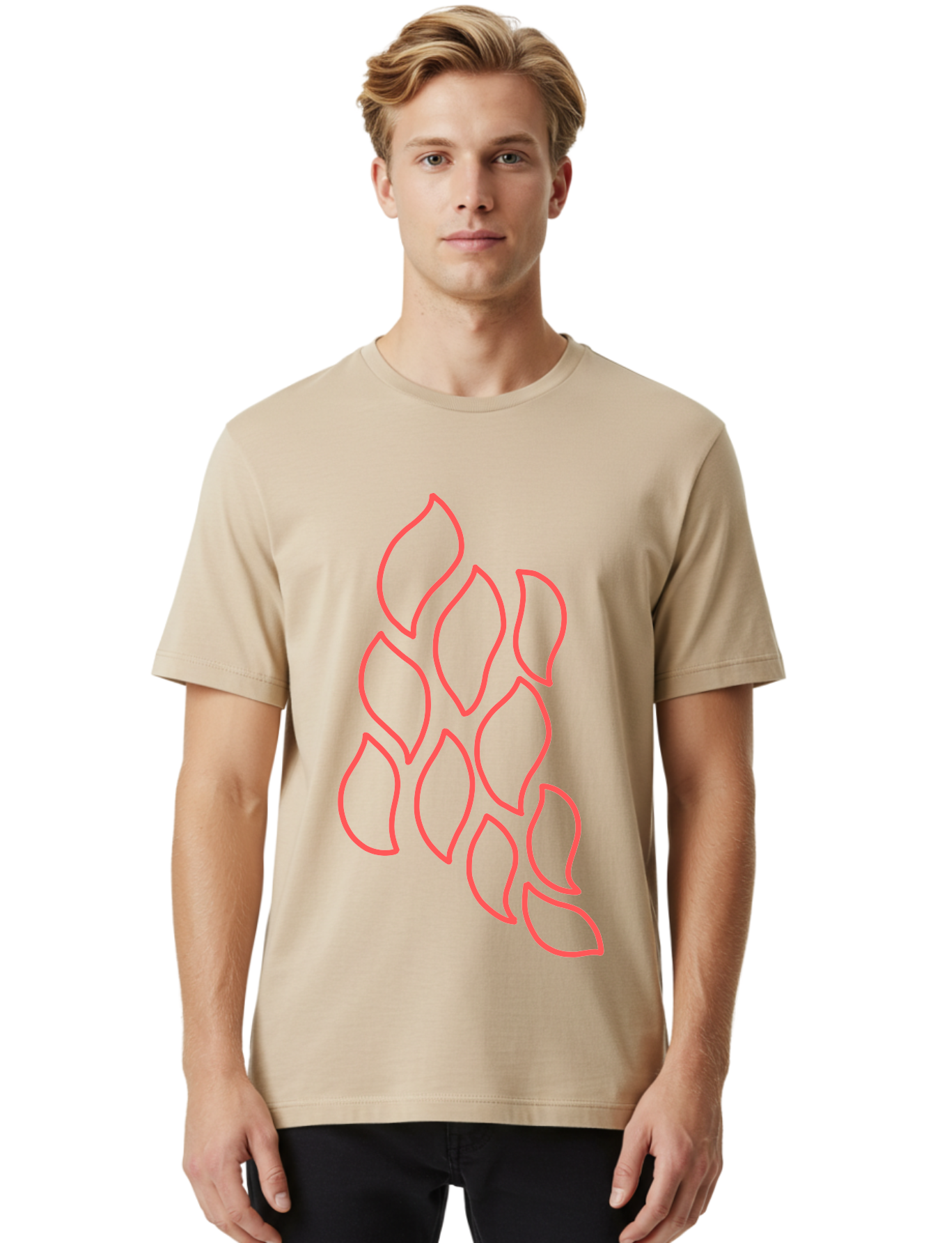 Red-Grapes Men'S Graphic Tee, 100% Cotton, Comfortable Casual Summer Wear, Machine Washable, Pink Leaves, Leafy Branch, Minimalist Design, Simple Shapes, Floral Element, Whimsical Art, Digital Illustration, Modern Graphics Aab787