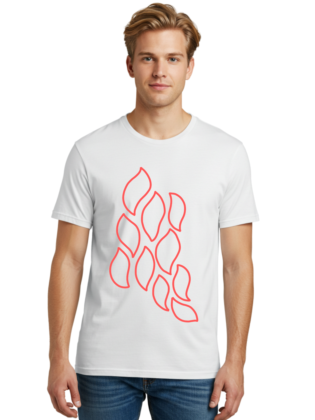 Red-Grapes Men'S Graphic Tee, 100% Cotton, Comfortable Casual Summer Wear, Machine Washable, Pink Leaves, Leafy Branch, Minimalist Design, Simple Shapes, Floral Element, Whimsical Art, Digital Illustration, Modern Graphics Aab787