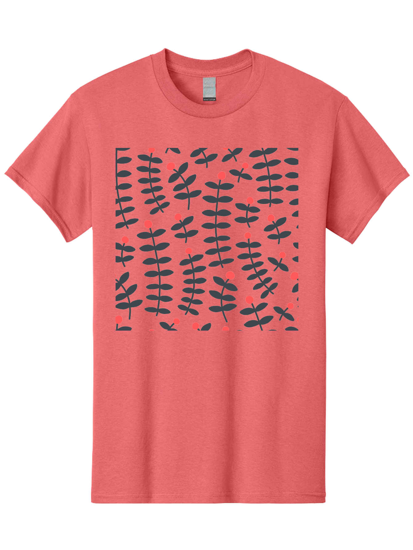 Repeating-Floral-Pattern Men'S Graphic Tee, 100% Cotton, Comfortable Casual Summer Wear, Machine Washable, Repeating Leaf Pattern, Black Leaves, Red Flowers, Floral Design, Seamless Texture, Graphic Illustration, Botanical Motif Aab789