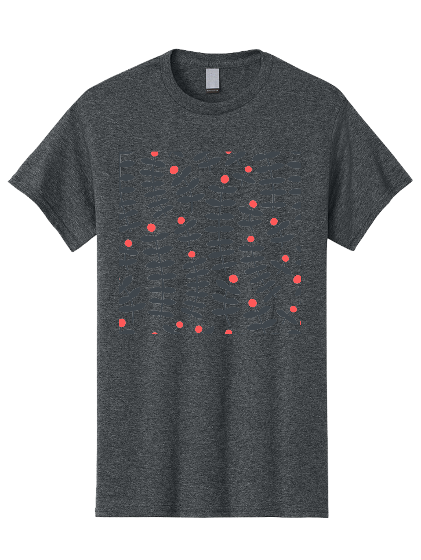 Repeating-Floral-Pattern Men'S Graphic Tee, 100% Cotton, Comfortable Casual Summer Wear, Machine Washable, Repeating Leaf Pattern, Black Leaves, Red Flowers, Floral Design, Seamless Texture, Graphic Illustration, Botanical Motif Aab789