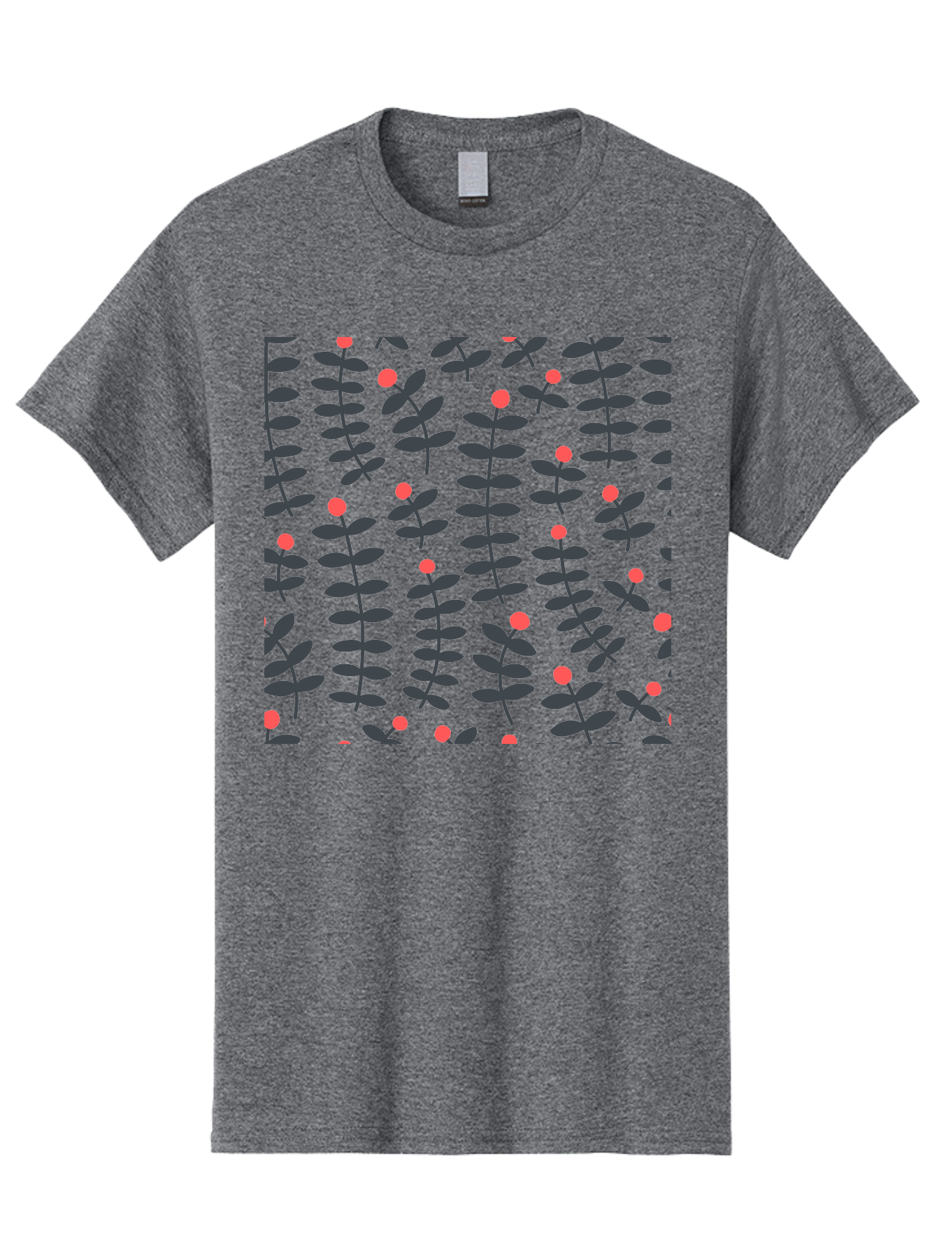 Repeating-Floral-Pattern Men'S Graphic Tee, 100% Cotton, Comfortable Casual Summer Wear, Machine Washable, Repeating Leaf Pattern, Black Leaves, Red Flowers, Floral Design, Seamless Texture, Graphic Illustration, Botanical Motif Aab789