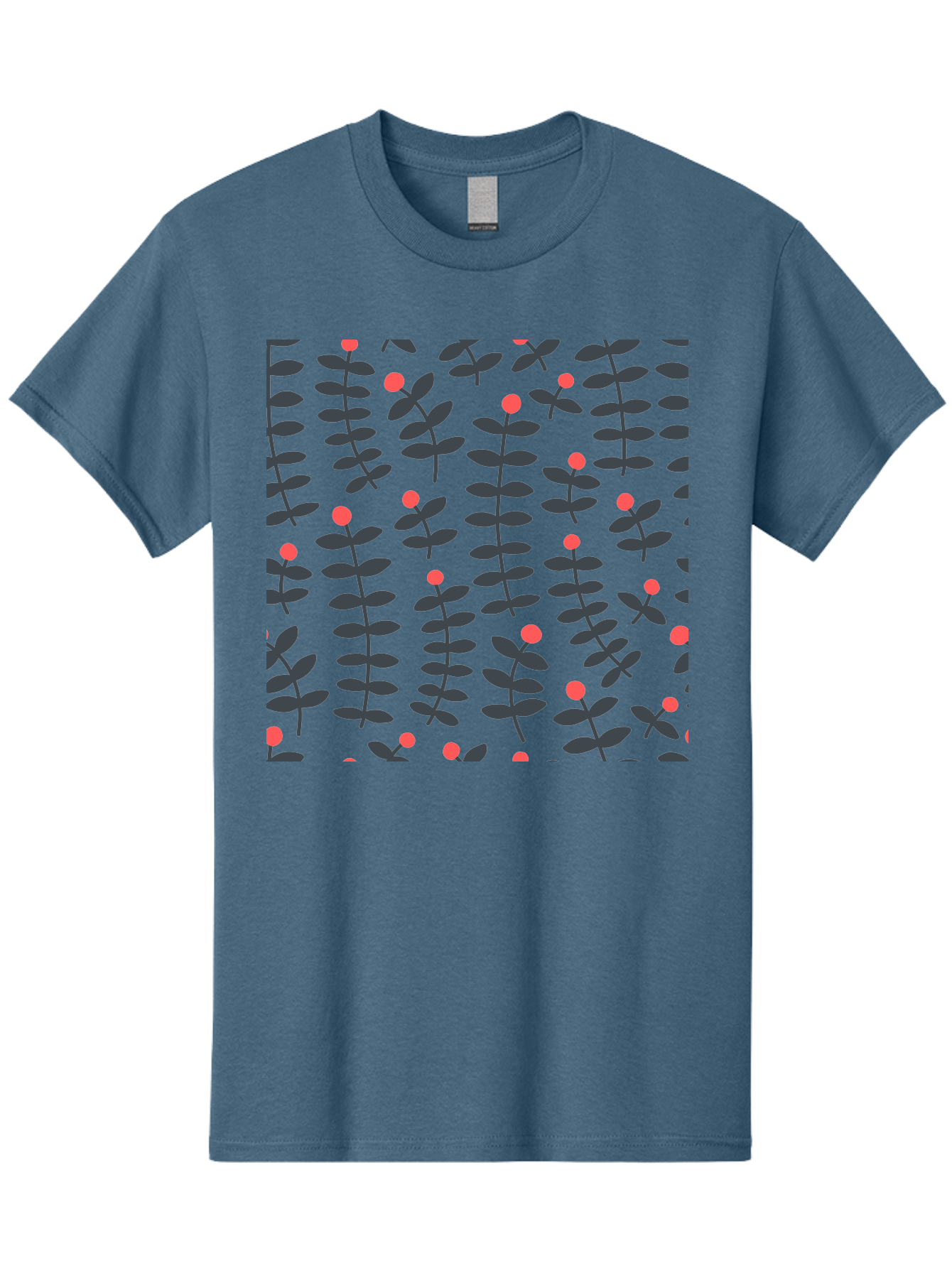 Repeating-Floral-Pattern Men'S Graphic Tee, 100% Cotton, Comfortable Casual Summer Wear, Machine Washable, Repeating Leaf Pattern, Black Leaves, Red Flowers, Floral Design, Seamless Texture, Graphic Illustration, Botanical Motif Aab789