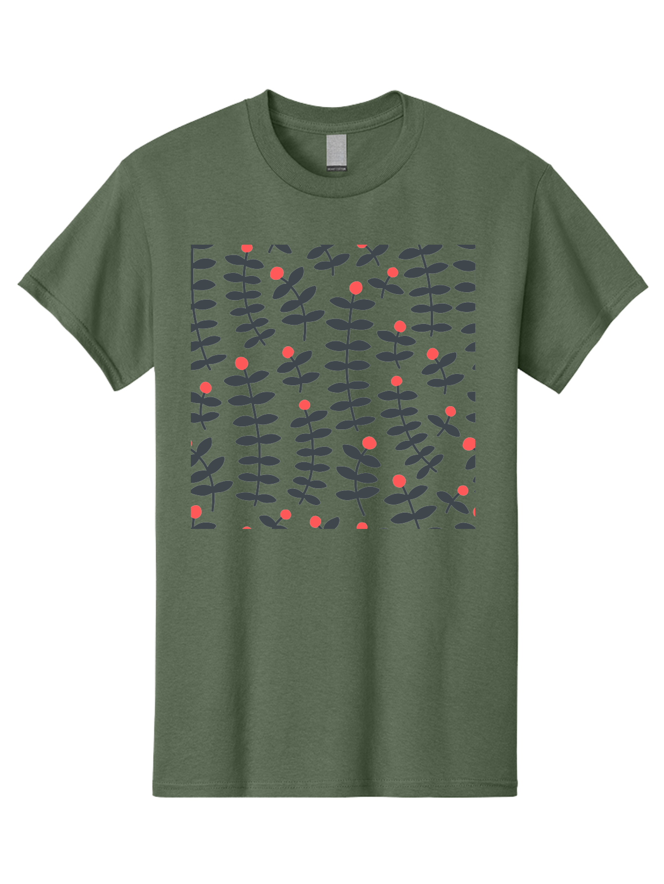 Repeating-Floral-Pattern Men'S Graphic Tee, 100% Cotton, Comfortable Casual Summer Wear, Machine Washable, Repeating Leaf Pattern, Black Leaves, Red Flowers, Floral Design, Seamless Texture, Graphic Illustration, Botanical Motif Aab789