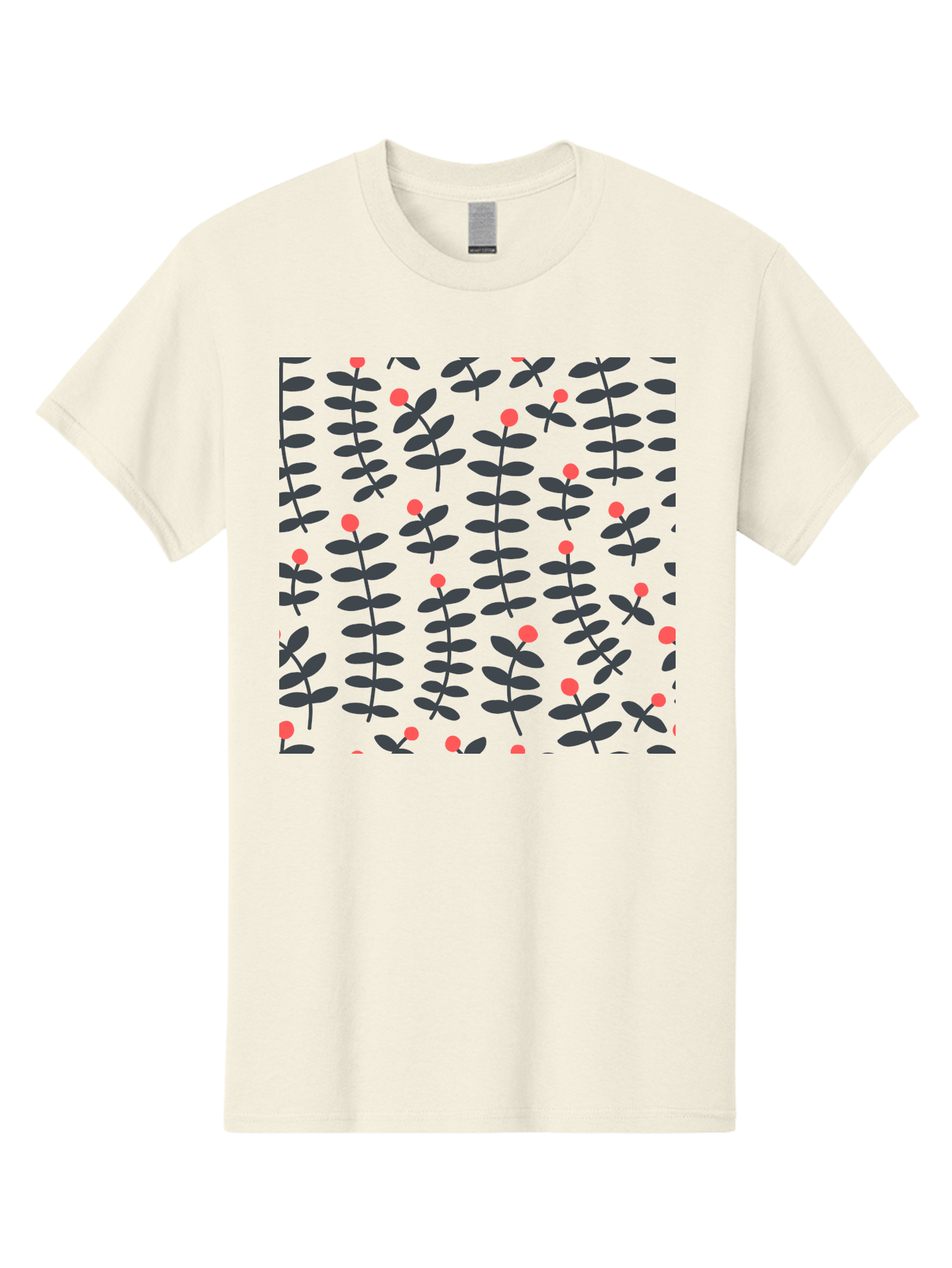 Repeating-Floral-Pattern Men'S Graphic Tee, 100% Cotton, Comfortable Casual Summer Wear, Machine Washable, Repeating Leaf Pattern, Black Leaves, Red Flowers, Floral Design, Seamless Texture, Graphic Illustration, Botanical Motif Aab789