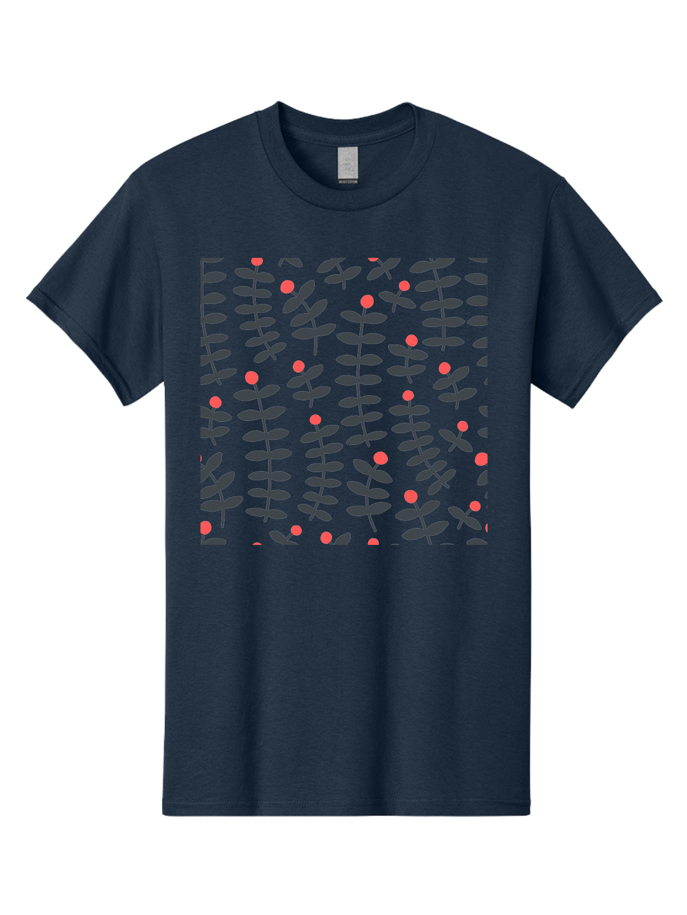 Repeating-Floral-Pattern Men'S Graphic Tee, 100% Cotton, Comfortable Casual Summer Wear, Machine Washable, Repeating Leaf Pattern, Black Leaves, Red Flowers, Floral Design, Seamless Texture, Graphic Illustration, Botanical Motif Aab789