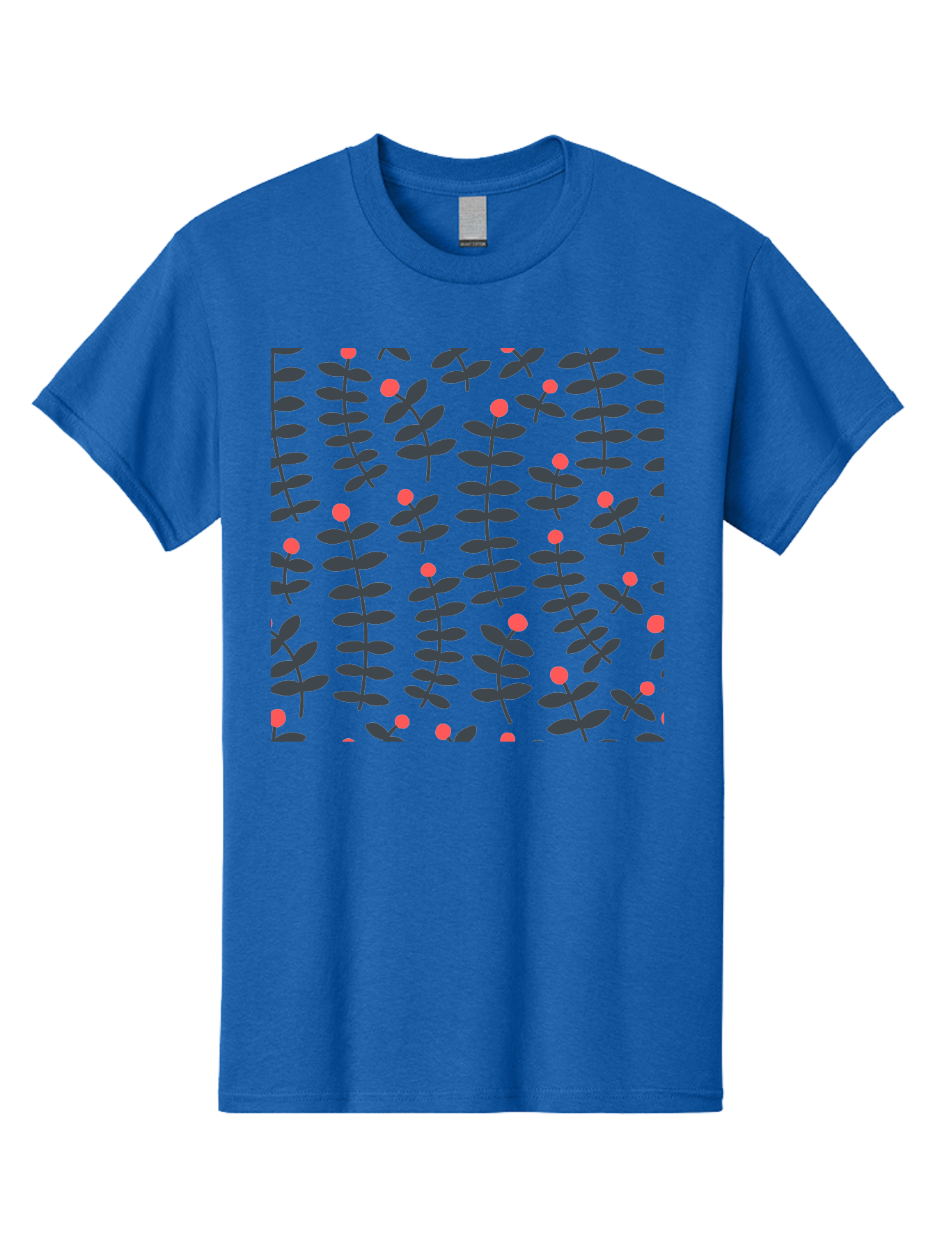 Repeating-Floral-Pattern Men'S Graphic Tee, 100% Cotton, Comfortable Casual Summer Wear, Machine Washable, Repeating Leaf Pattern, Black Leaves, Red Flowers, Floral Design, Seamless Texture, Graphic Illustration, Botanical Motif Aab789