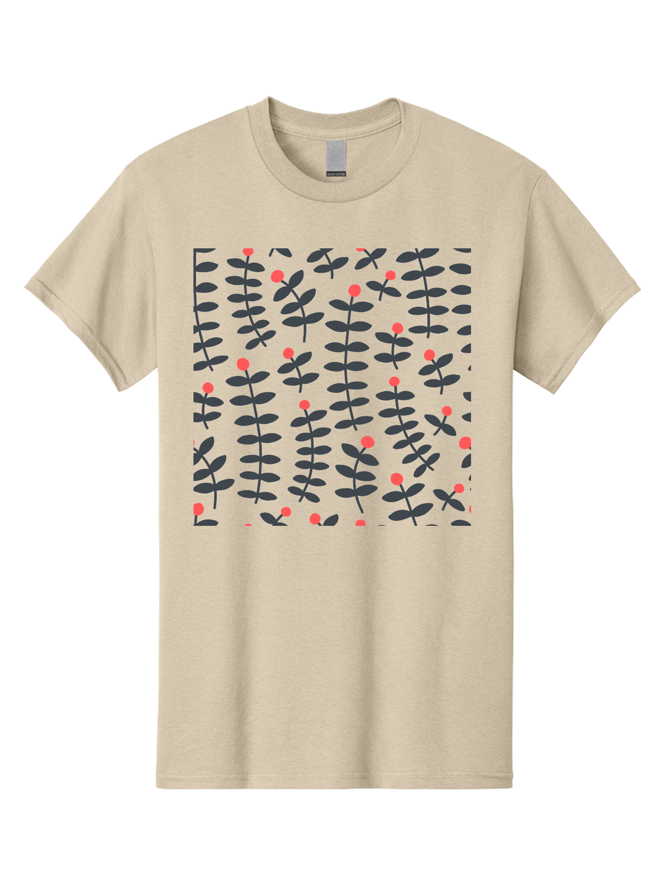 Repeating-Floral-Pattern Men'S Graphic Tee, 100% Cotton, Comfortable Casual Summer Wear, Machine Washable, Repeating Leaf Pattern, Black Leaves, Red Flowers, Floral Design, Seamless Texture, Graphic Illustration, Botanical Motif Aab789