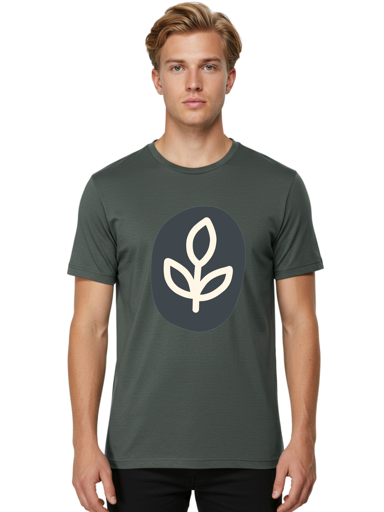 Sprouting-Seedling Men'S Graphic Tee, 100% Cotton, Comfortable Casual Summer Wear, Machine Washable, Simple Icon, Plant Symbol, Eco-Friendly Design, Minimalistic Style, Seedling Graphic, Nature-Inspired, White Plant On Dark Gray, Aab792