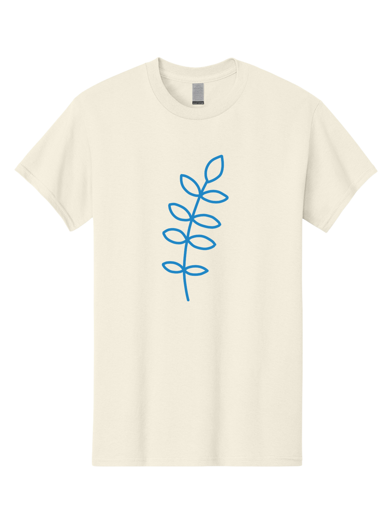 Stem-With-Leaves Men'S Graphic Tee, 100% Cotton, Comfortable Casual Summer Wear, Machine Washable, Simple Drawing, Blue Stem, Leaves, Minimalist Design, Stylized Plant, Childlike Illustration, Simple Shapes, Botanical Elements, Aab793