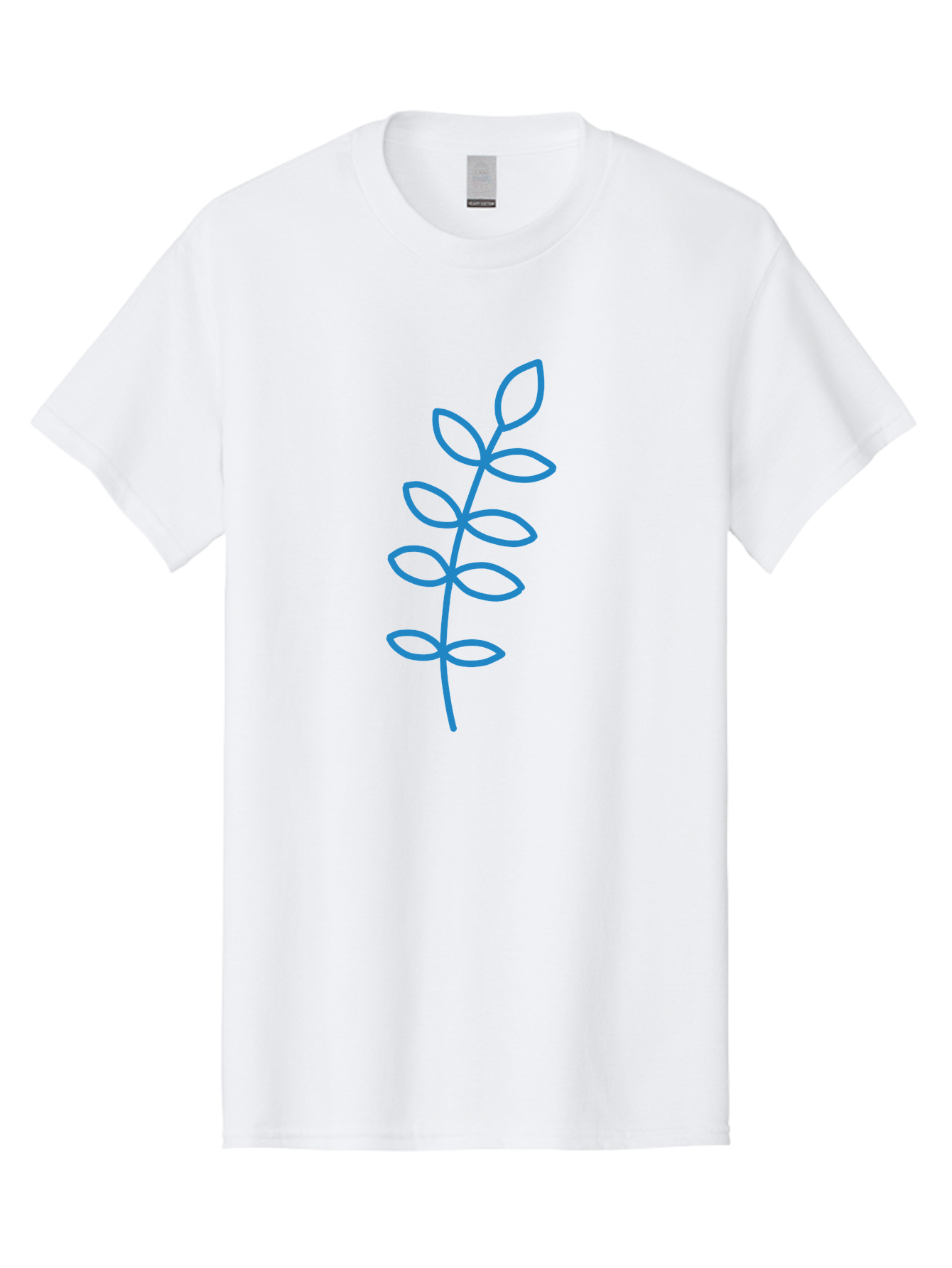 Stem-With-Leaves Men'S Graphic Tee, 100% Cotton, Comfortable Casual Summer Wear, Machine Washable, Simple Drawing, Blue Stem, Leaves, Minimalist Design, Stylized Plant, Childlike Illustration, Simple Shapes, Botanical Elements, Aab793