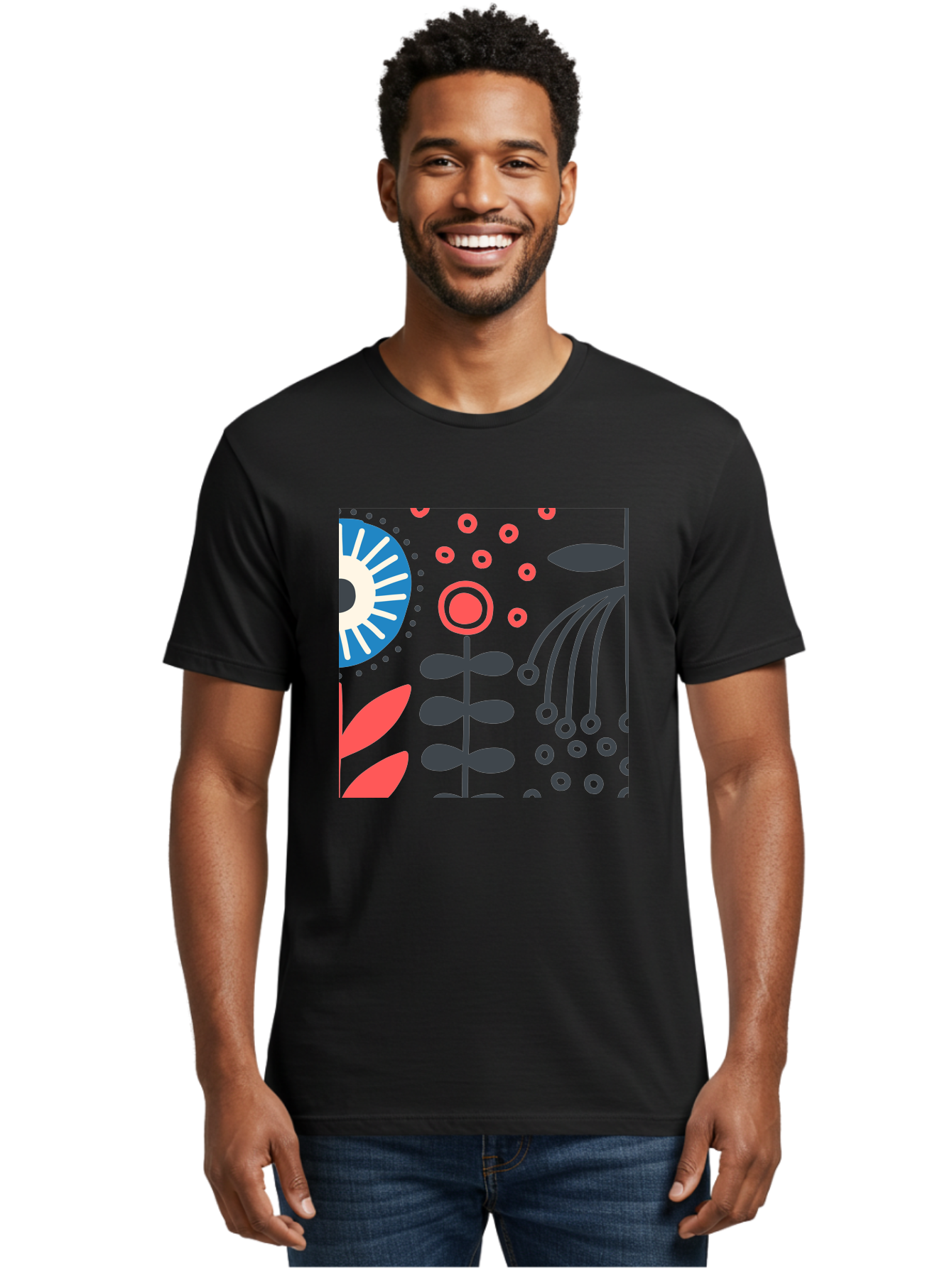 Sun-Icon-Floral Men'S Graphic Tee, 100% Cotton, Comfortable Casual Summer Wear, Machine Washable, Stylish Floral Pattern, Abstract Art, Eye-Catching Design, Minimalist Style, Bold Graphics, Contemporary Illustration, Floral Elements, Aab796