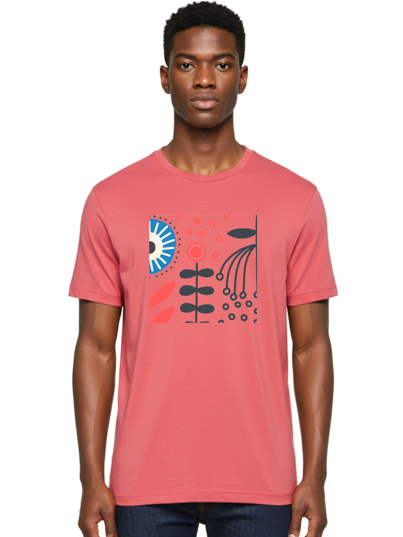 Sun-Icon-Floral Men'S Graphic Tee, 100% Cotton, Comfortable Casual Summer Wear, Machine Washable, Stylish Floral Pattern, Abstract Art, Eye-Catching Design, Minimalist Style, Bold Graphics, Contemporary Illustration, Floral Elements, Aab796