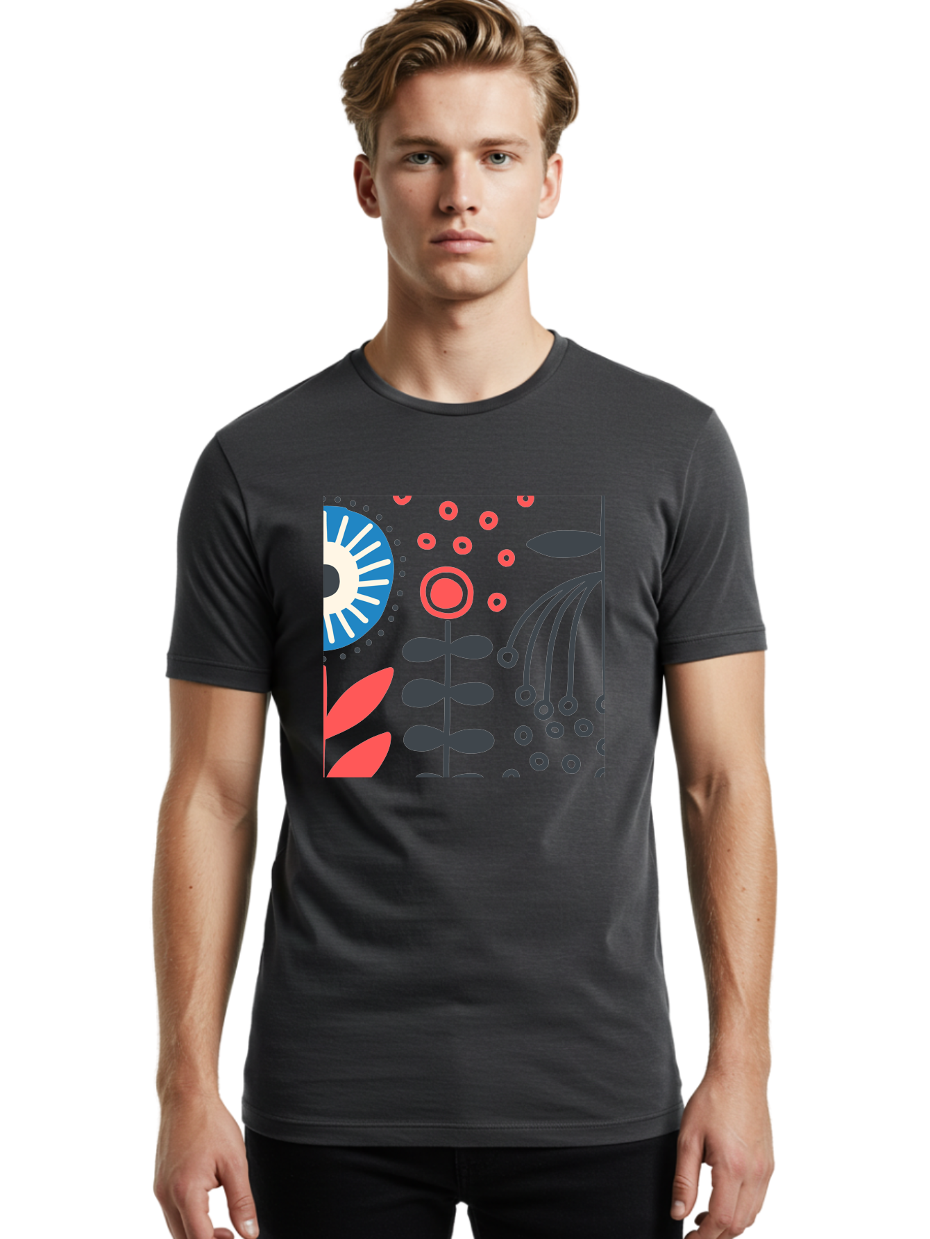 Sun-Icon-Floral Men'S Graphic Tee, 100% Cotton, Comfortable Casual Summer Wear, Machine Washable, Stylish Floral Pattern, Abstract Art, Eye-Catching Design, Minimalist Style, Bold Graphics, Contemporary Illustration, Floral Elements, Aab796