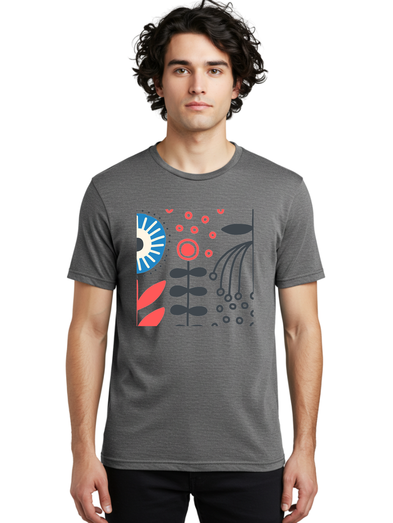 Sun-Icon-Floral Men'S Graphic Tee, 100% Cotton, Comfortable Casual Summer Wear, Machine Washable, Stylish Floral Pattern, Abstract Art, Eye-Catching Design, Minimalist Style, Bold Graphics, Contemporary Illustration, Floral Elements, Aab796