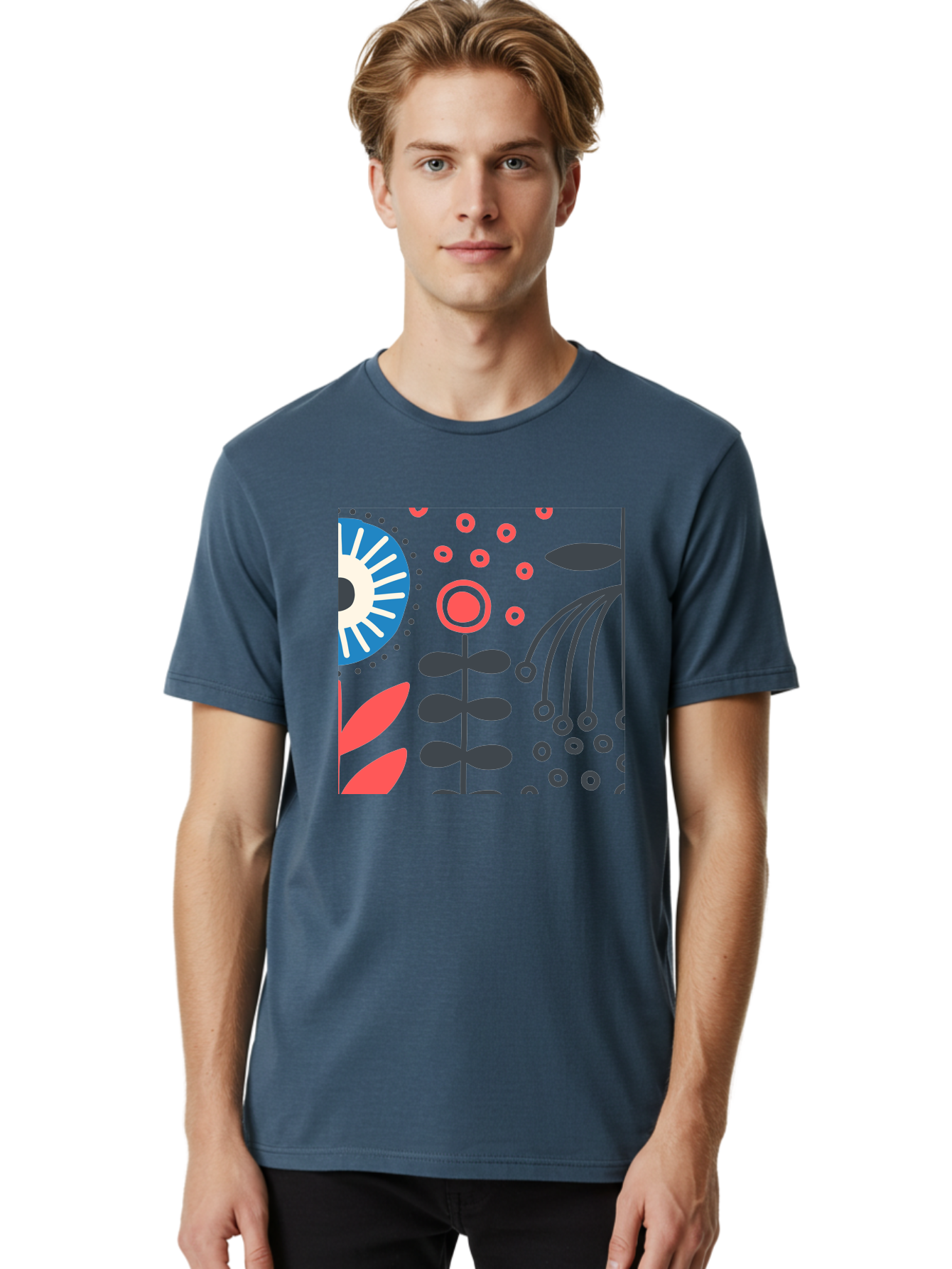 Sun-Icon-Floral Men'S Graphic Tee, 100% Cotton, Comfortable Casual Summer Wear, Machine Washable, Stylish Floral Pattern, Abstract Art, Eye-Catching Design, Minimalist Style, Bold Graphics, Contemporary Illustration, Floral Elements, Aab796