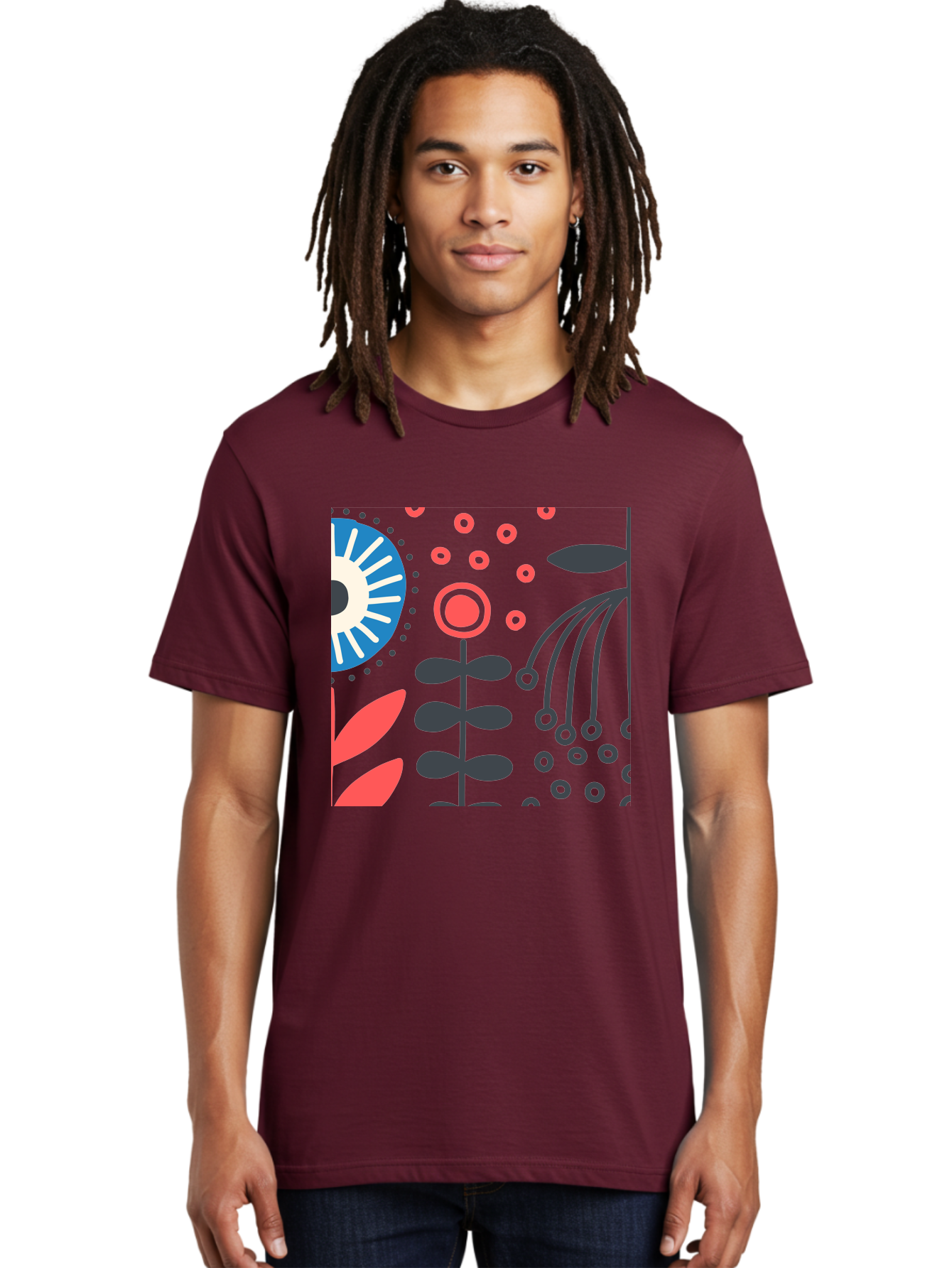 Sun-Icon-Floral Men'S Graphic Tee, 100% Cotton, Comfortable Casual Summer Wear, Machine Washable, Stylish Floral Pattern, Abstract Art, Eye-Catching Design, Minimalist Style, Bold Graphics, Contemporary Illustration, Floral Elements, Aab796