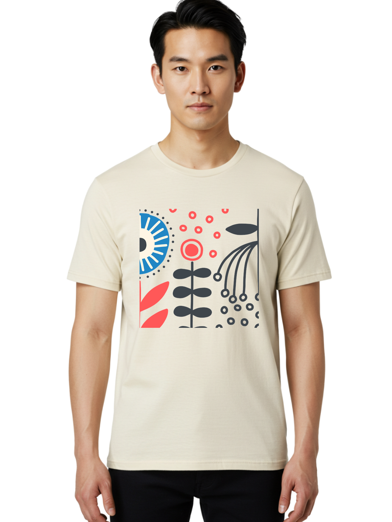 Sun-Icon-Floral Men'S Graphic Tee, 100% Cotton, Comfortable Casual Summer Wear, Machine Washable, Stylish Floral Pattern, Abstract Art, Eye-Catching Design, Minimalist Style, Bold Graphics, Contemporary Illustration, Floral Elements, Aab796
