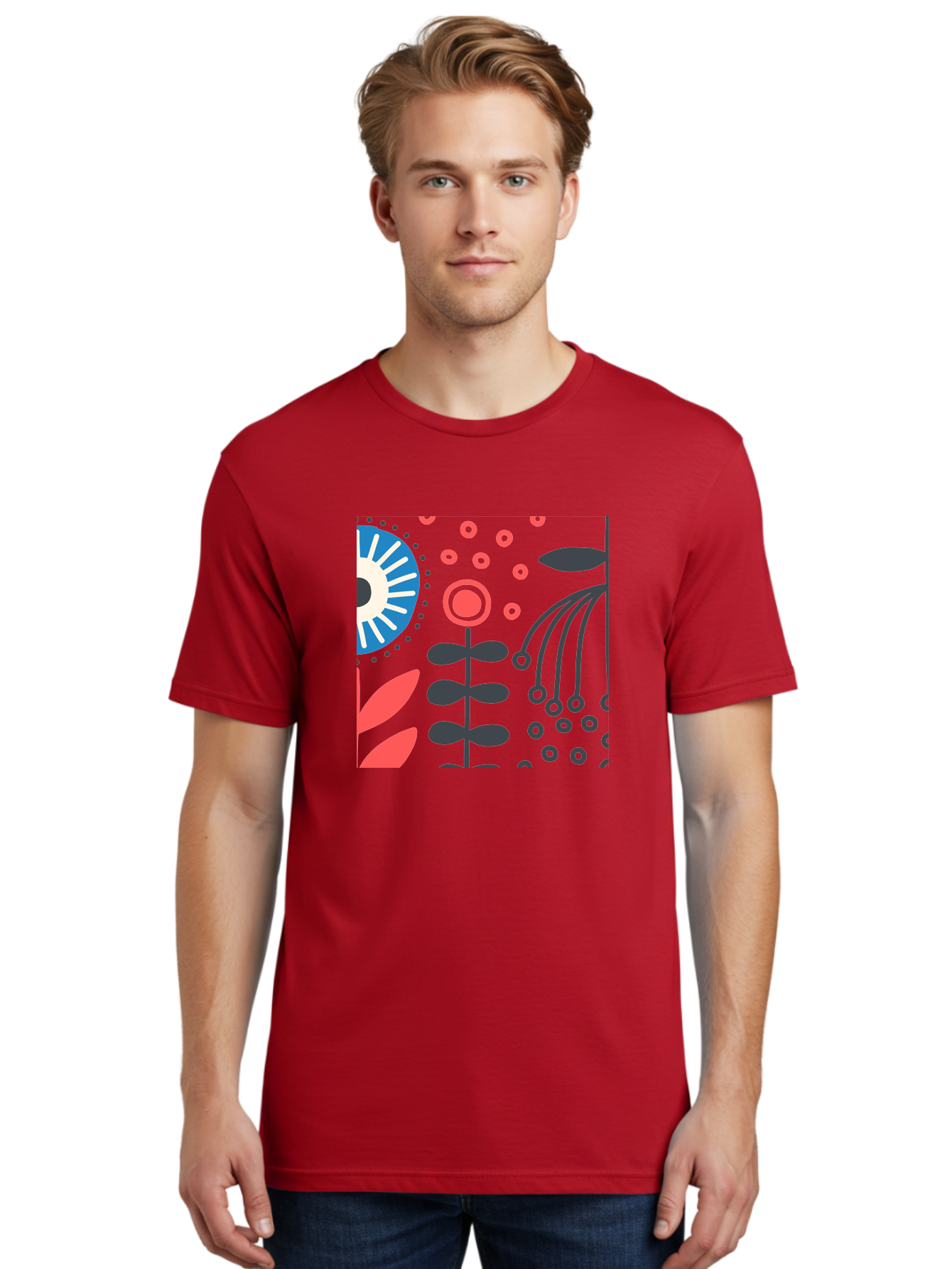 Sun-Icon-Floral Men'S Graphic Tee, 100% Cotton, Comfortable Casual Summer Wear, Machine Washable, Stylish Floral Pattern, Abstract Art, Eye-Catching Design, Minimalist Style, Bold Graphics, Contemporary Illustration, Floral Elements, Aab796