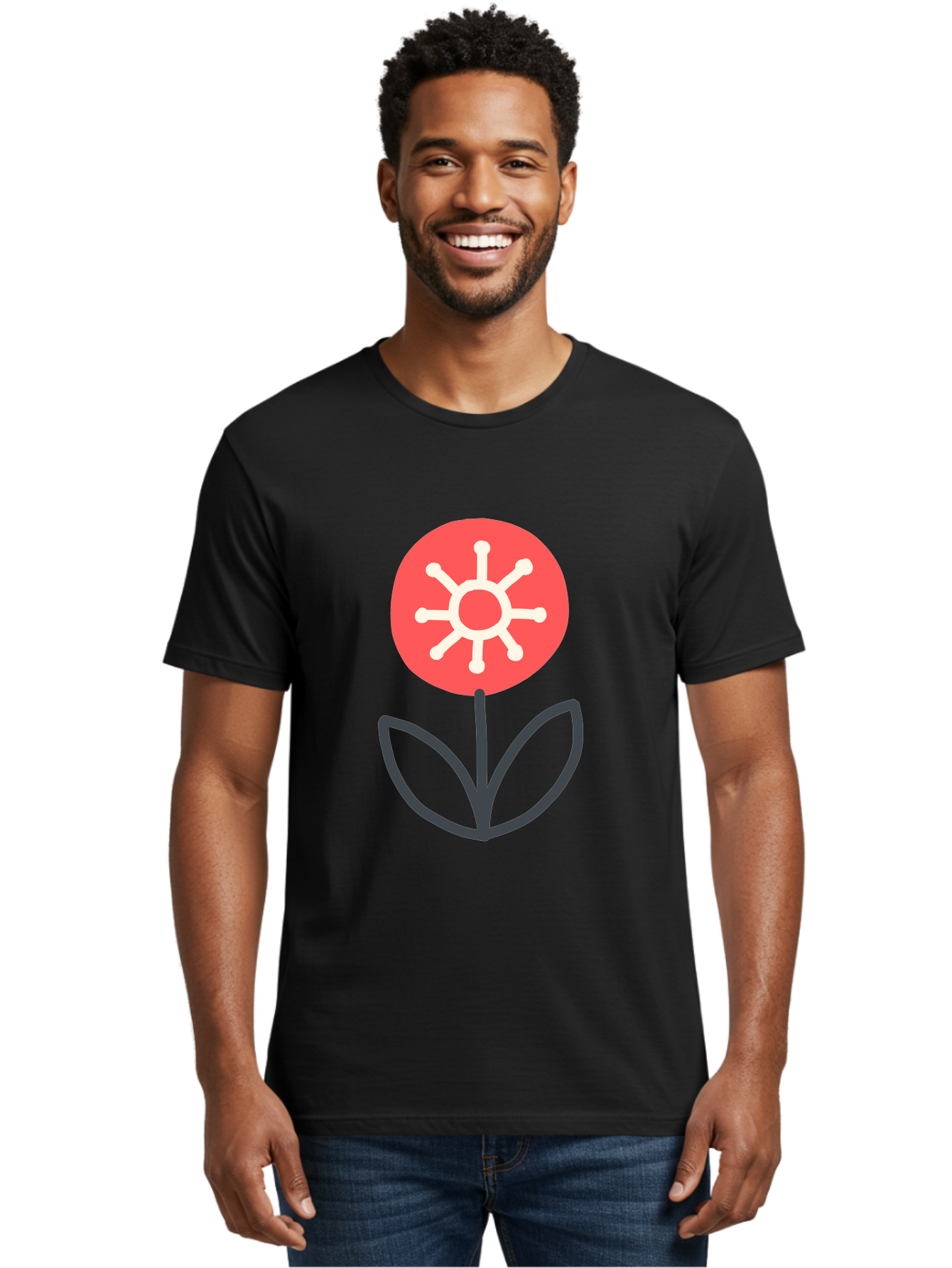 Sunflower-Icon Men'S Graphic Tee, 100% Cotton, Comfortable Casual Summer Wear, Machine Washable, Stylized Sunflower, Simple Flower Design, Abstract Sun Symbol, Red And White Colors, Minimalist Logo, Floral Icon, Modern Graphic Aab797