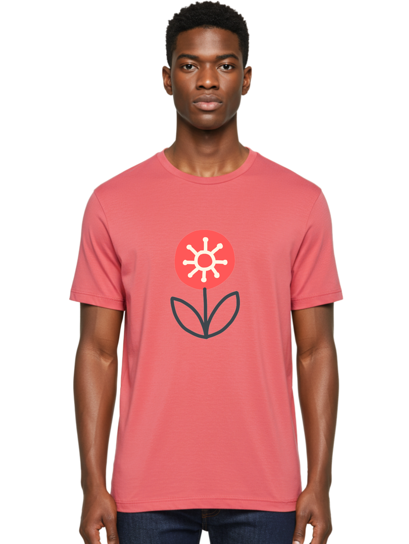 Sunflower-Icon Men'S Graphic Tee, 100% Cotton, Comfortable Casual Summer Wear, Machine Washable, Stylized Sunflower, Simple Flower Design, Abstract Sun Symbol, Red And White Colors, Minimalist Logo, Floral Icon, Modern Graphic Aab797