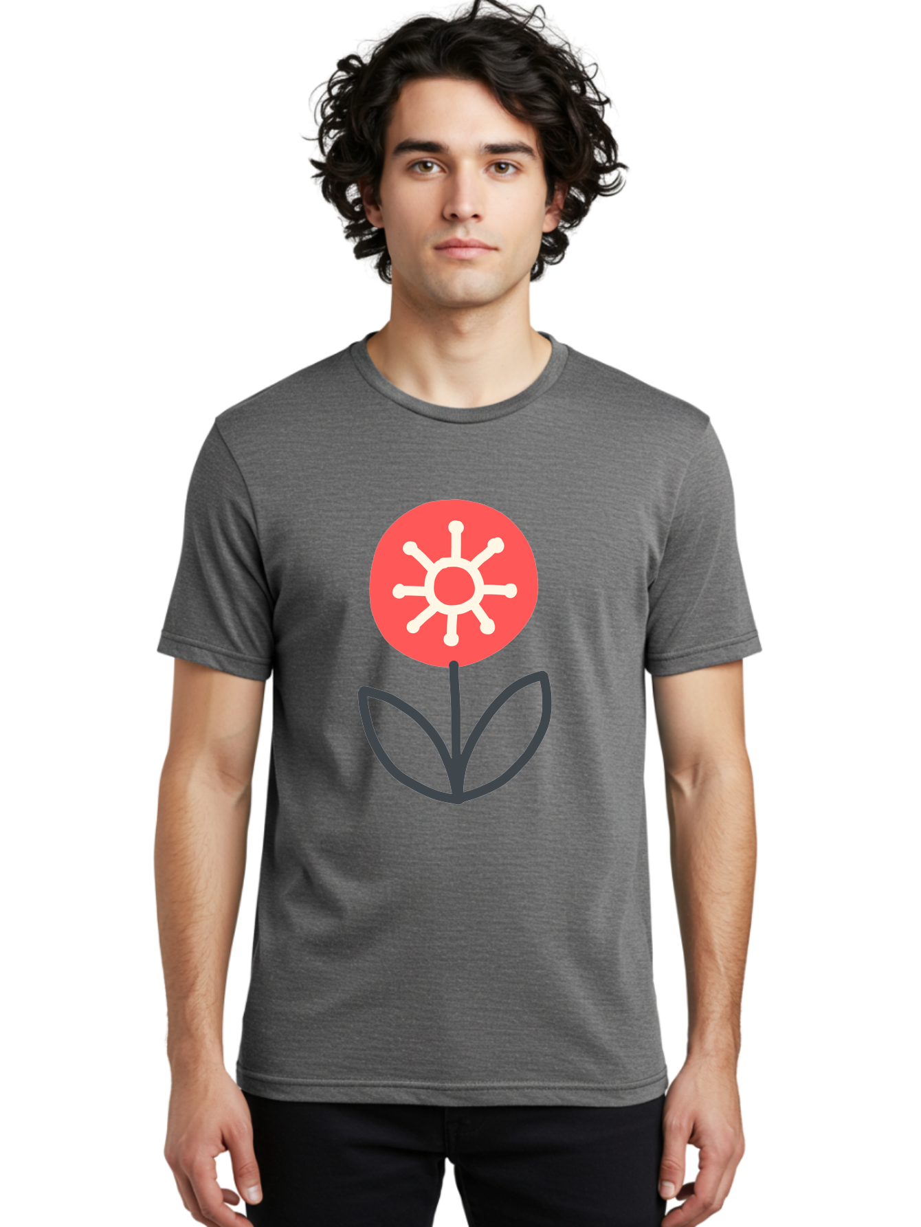 Sunflower-Icon Men'S Graphic Tee, 100% Cotton, Comfortable Casual Summer Wear, Machine Washable, Stylized Sunflower, Simple Flower Design, Abstract Sun Symbol, Red And White Colors, Minimalist Logo, Floral Icon, Modern Graphic Aab797