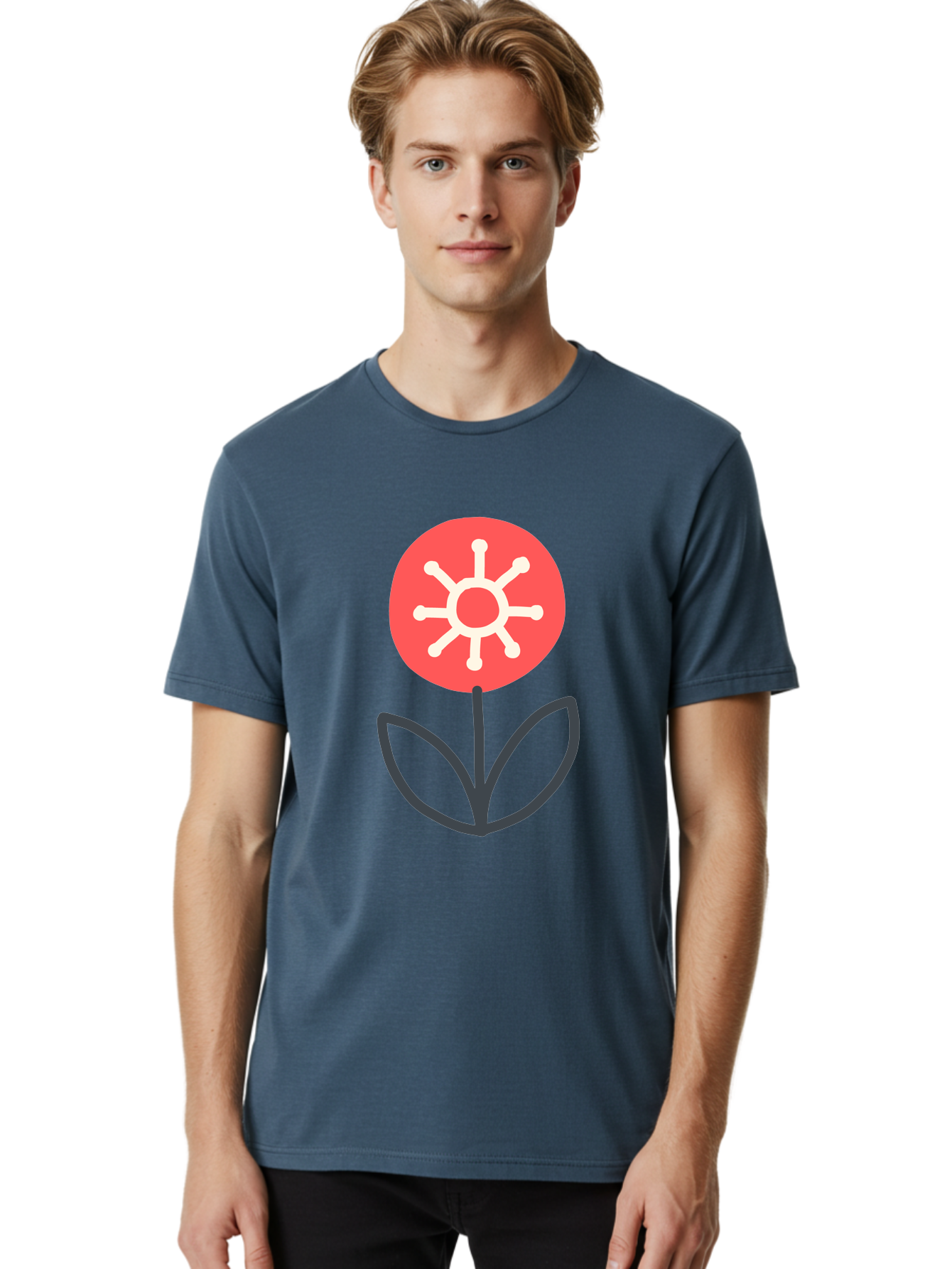 Sunflower-Icon Men'S Graphic Tee, 100% Cotton, Comfortable Casual Summer Wear, Machine Washable, Stylized Sunflower, Simple Flower Design, Abstract Sun Symbol, Red And White Colors, Minimalist Logo, Floral Icon, Modern Graphic Aab797