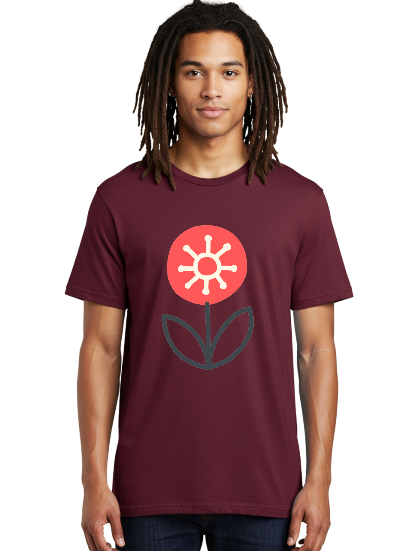 Sunflower-Icon Men'S Graphic Tee, 100% Cotton, Comfortable Casual Summer Wear, Machine Washable, Stylized Sunflower, Simple Flower Design, Abstract Sun Symbol, Red And White Colors, Minimalist Logo, Floral Icon, Modern Graphic Aab797