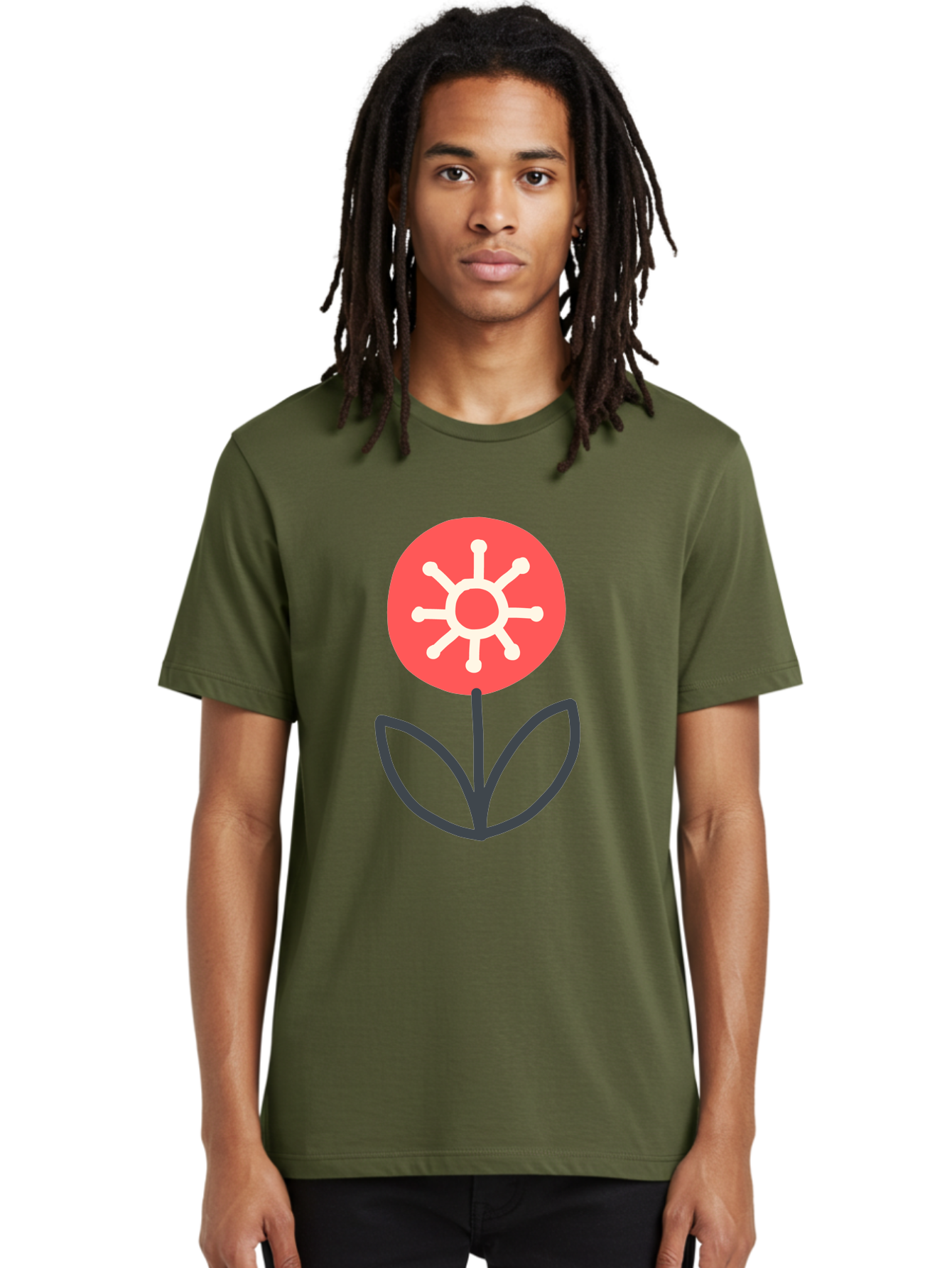 Sunflower-Icon Men'S Graphic Tee, 100% Cotton, Comfortable Casual Summer Wear, Machine Washable, Stylized Sunflower, Simple Flower Design, Abstract Sun Symbol, Red And White Colors, Minimalist Logo, Floral Icon, Modern Graphic Aab797