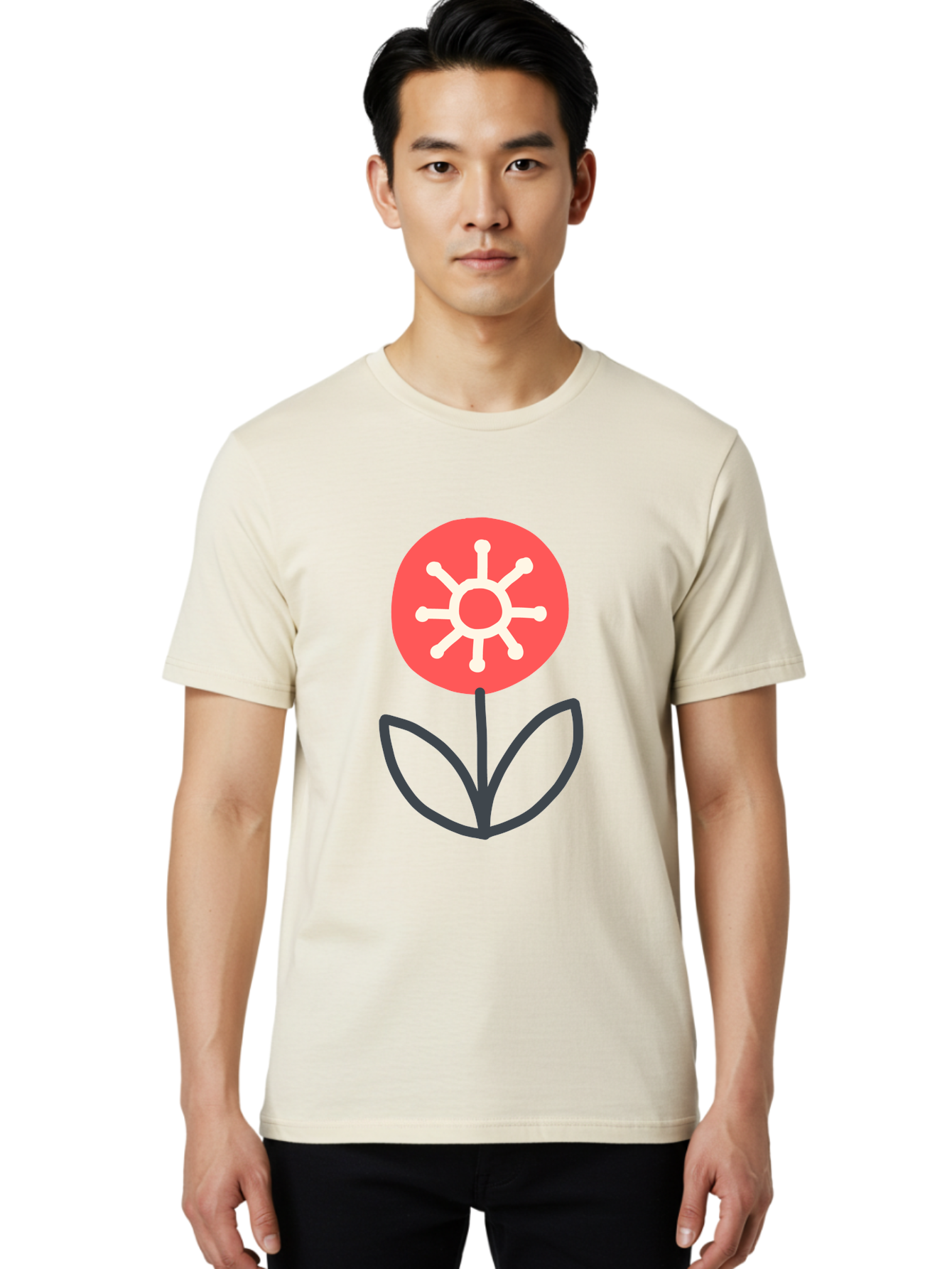 Sunflower-Icon Men'S Graphic Tee, 100% Cotton, Comfortable Casual Summer Wear, Machine Washable, Stylized Sunflower, Simple Flower Design, Abstract Sun Symbol, Red And White Colors, Minimalist Logo, Floral Icon, Modern Graphic Aab797