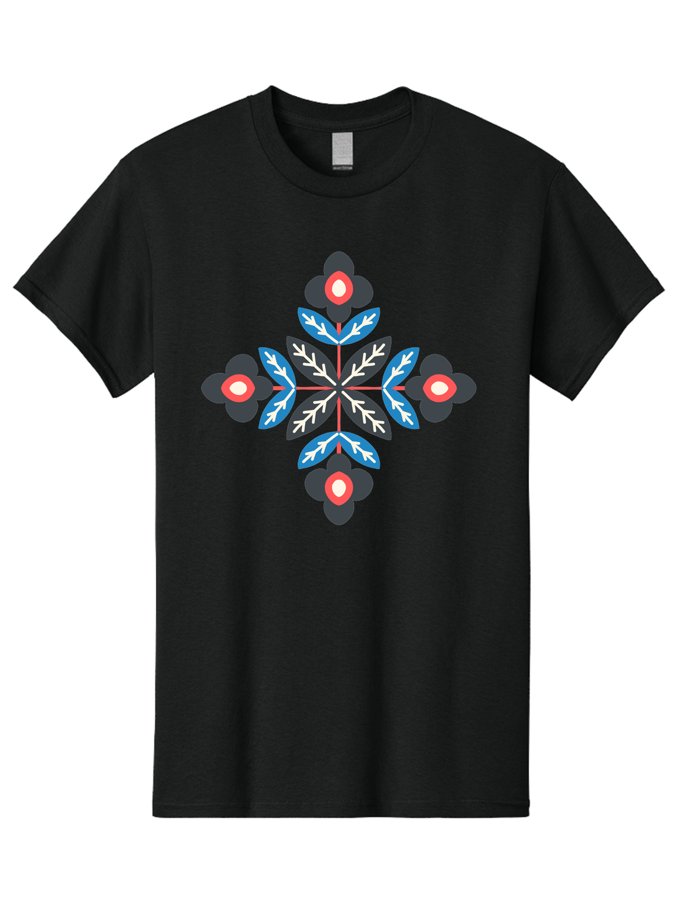 Symmetrical-Floral-Pattern-1 Men'S Graphic Tee, 100% Cotton, Comfortable Casual Summer Wear, Machine Washable, Symmetrical Floral Design, Graphic Illustration, Bold Colors, Geometric Shapes, Floral Motif, Abstract Art, Vibrant Pattern, Aab799