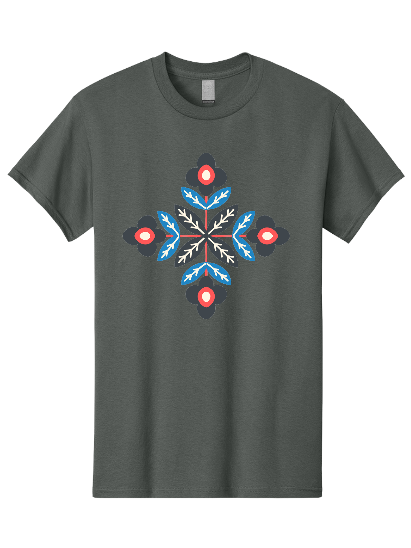 Symmetrical-Floral-Pattern-1 Men'S Graphic Tee, 100% Cotton, Comfortable Casual Summer Wear, Machine Washable, Symmetrical Floral Design, Graphic Illustration, Bold Colors, Geometric Shapes, Floral Motif, Abstract Art, Vibrant Pattern, Aab799