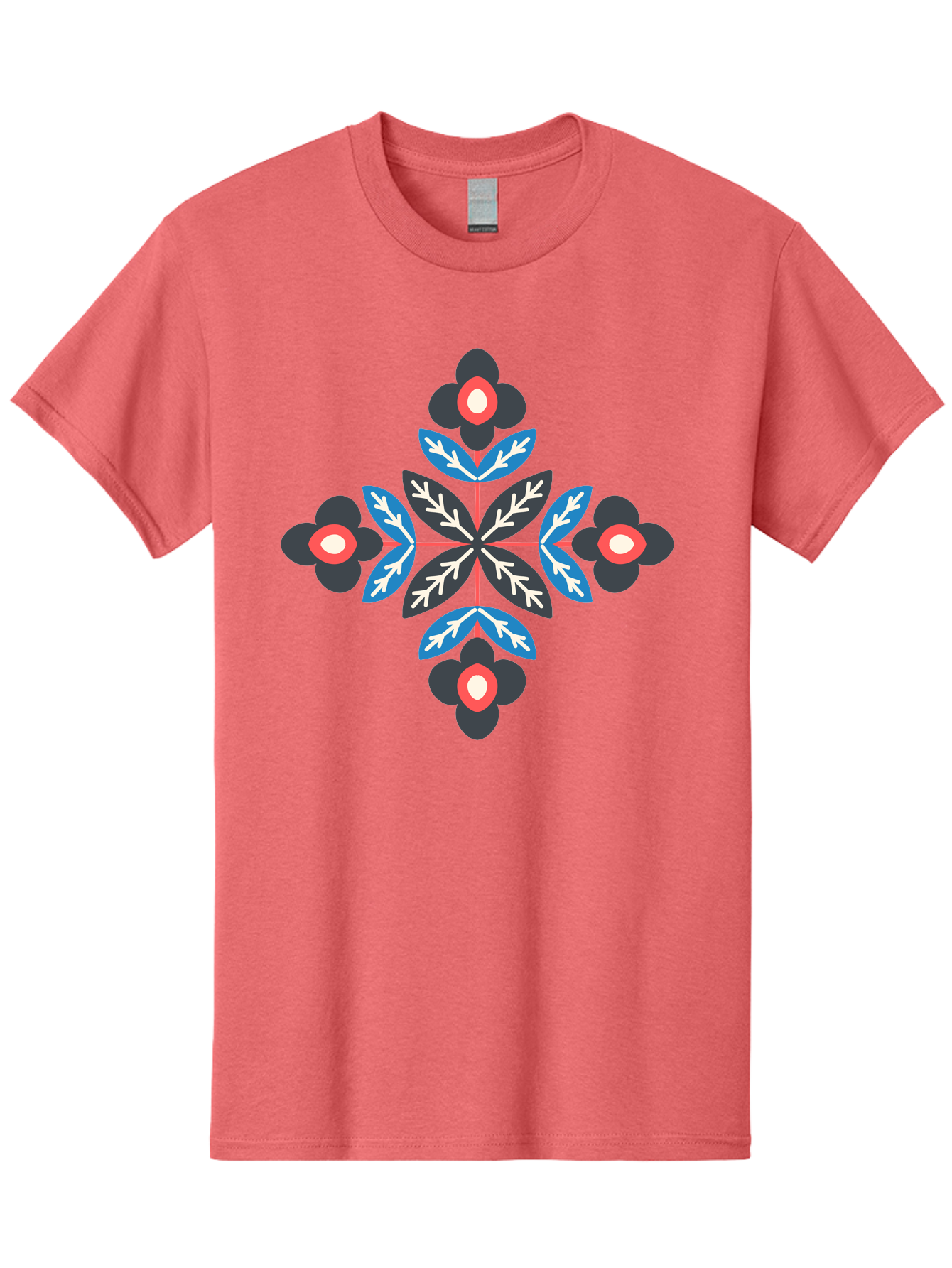 Symmetrical-Floral-Pattern-1 Men'S Graphic Tee, 100% Cotton, Comfortable Casual Summer Wear, Machine Washable, Symmetrical Floral Design, Graphic Illustration, Bold Colors, Geometric Shapes, Floral Motif, Abstract Art, Vibrant Pattern, Aab799