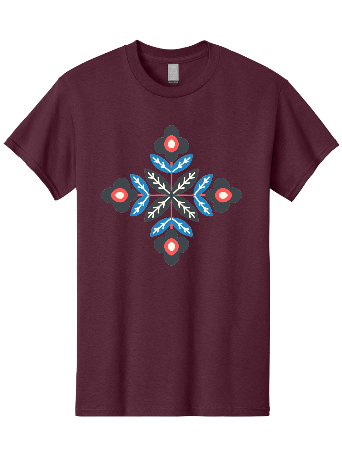 Symmetrical-Floral-Pattern-1 Men'S Graphic Tee, 100% Cotton, Comfortable Casual Summer Wear, Machine Washable, Symmetrical Floral Design, Graphic Illustration, Bold Colors, Geometric Shapes, Floral Motif, Abstract Art, Vibrant Pattern, Aab799