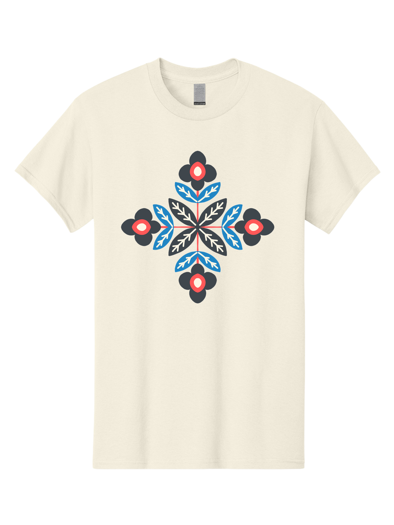 Symmetrical-Floral-Pattern-1 Men'S Graphic Tee, 100% Cotton, Comfortable Casual Summer Wear, Machine Washable, Symmetrical Floral Design, Graphic Illustration, Bold Colors, Geometric Shapes, Floral Motif, Abstract Art, Vibrant Pattern, Aab799