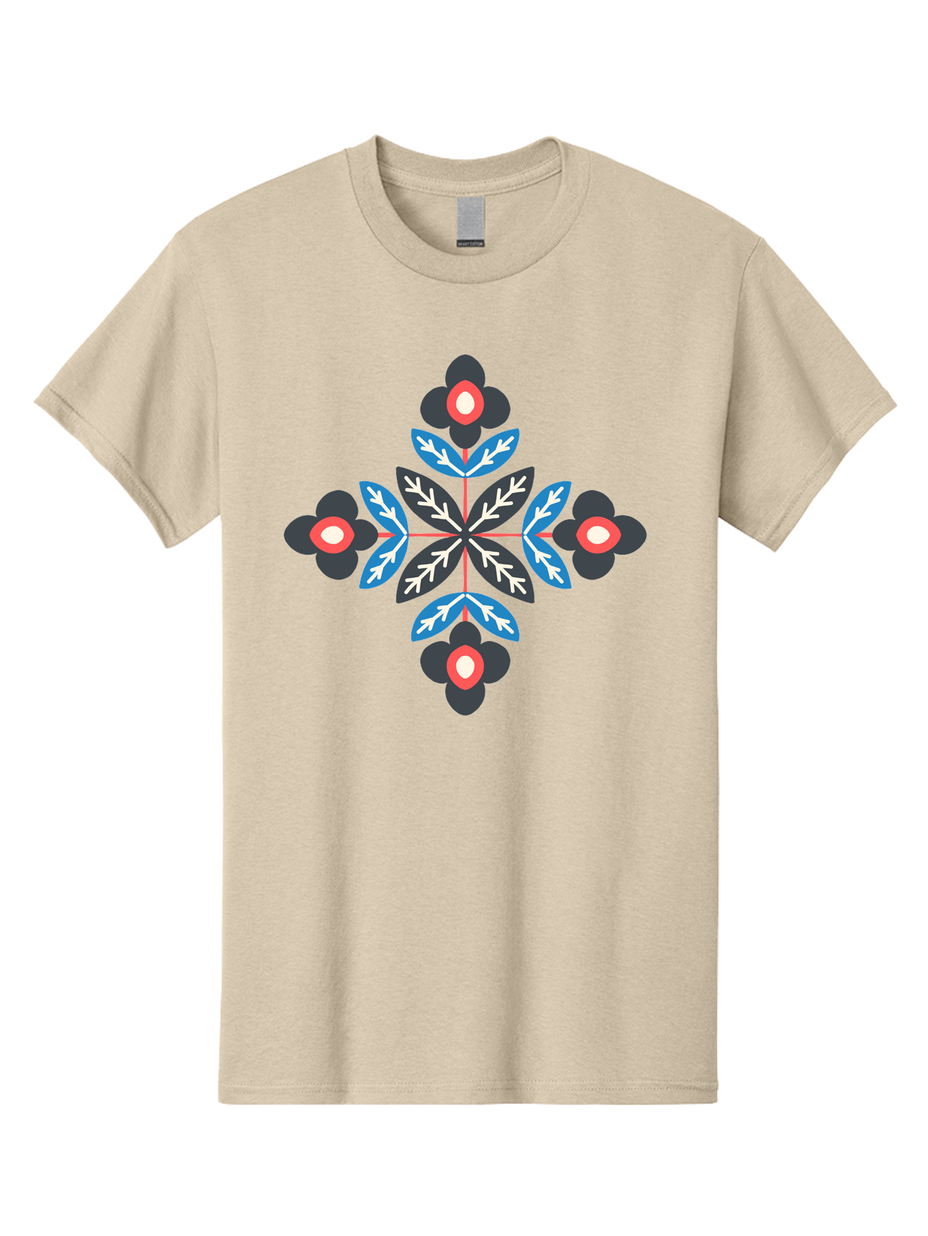 Symmetrical-Floral-Pattern-1 Men'S Graphic Tee, 100% Cotton, Comfortable Casual Summer Wear, Machine Washable, Symmetrical Floral Design, Graphic Illustration, Bold Colors, Geometric Shapes, Floral Motif, Abstract Art, Vibrant Pattern, Aab799