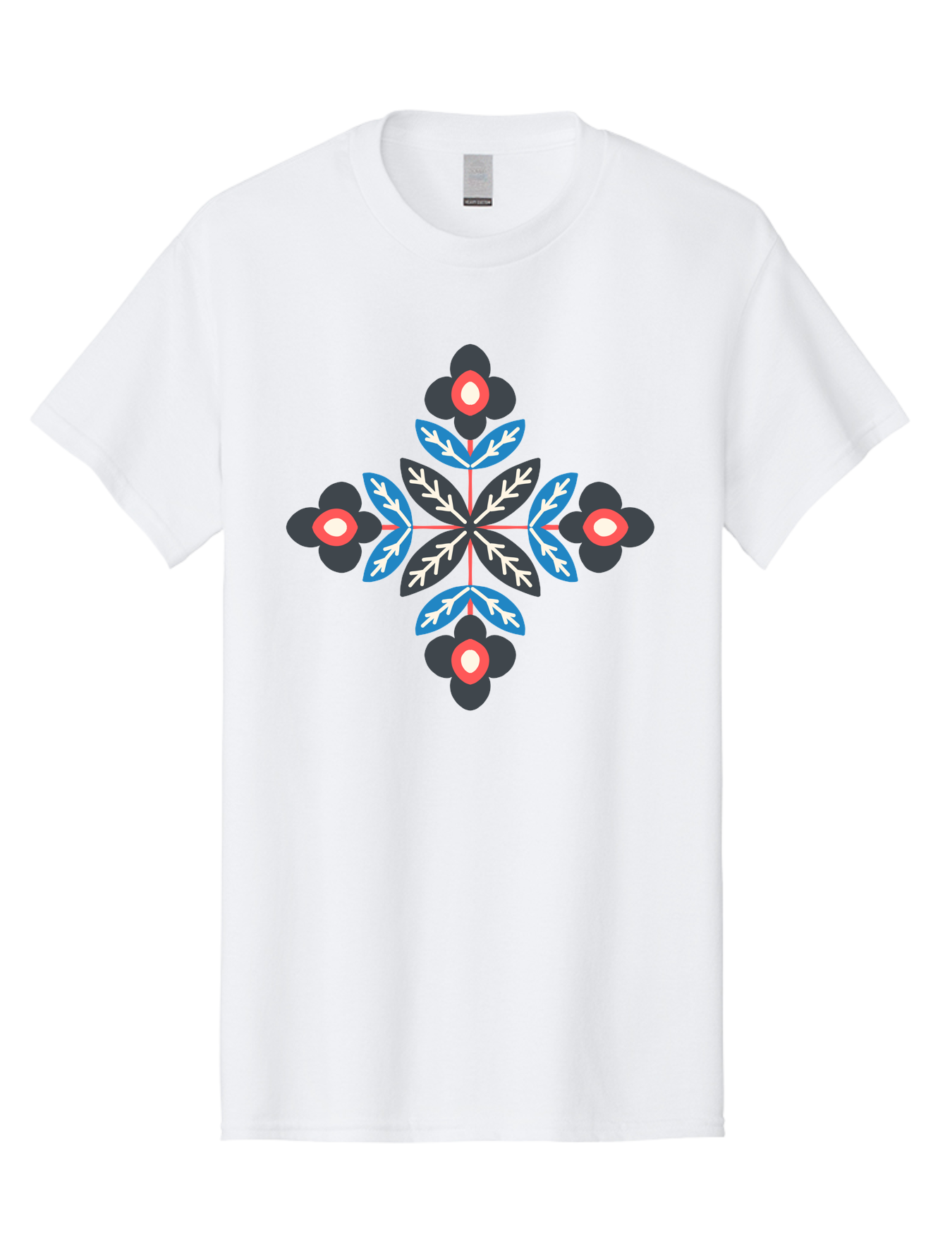 Symmetrical-Floral-Pattern-1 Men'S Graphic Tee, 100% Cotton, Comfortable Casual Summer Wear, Machine Washable, Symmetrical Floral Design, Graphic Illustration, Bold Colors, Geometric Shapes, Floral Motif, Abstract Art, Vibrant Pattern, Aab799