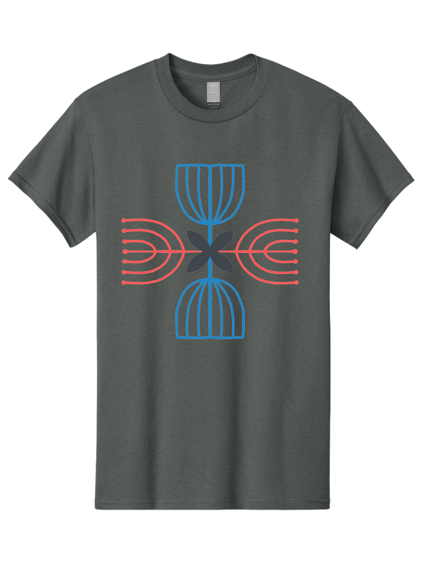 Symmetrical-Logo-Design Men'S Graphic Tee, 100% Cotton, Comfortable Casual Summer Wear, Machine Washable, Symmetrical Design, Geometric Shapes, Abstract Art, Floral Motif, Pink And Blue Lines, Black Flower, Modern Graphics, Aab801