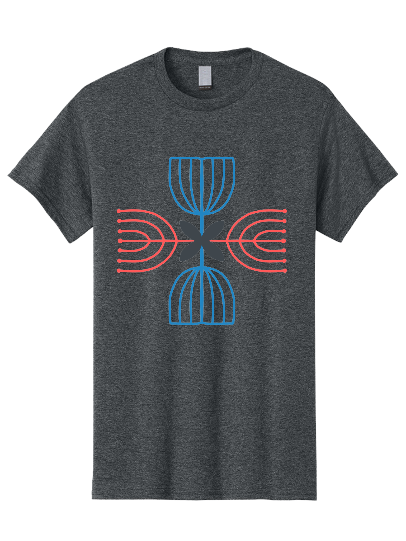 Symmetrical-Logo-Design Men'S Graphic Tee, 100% Cotton, Comfortable Casual Summer Wear, Machine Washable, Symmetrical Design, Geometric Shapes, Abstract Art, Floral Motif, Pink And Blue Lines, Black Flower, Modern Graphics, Aab801