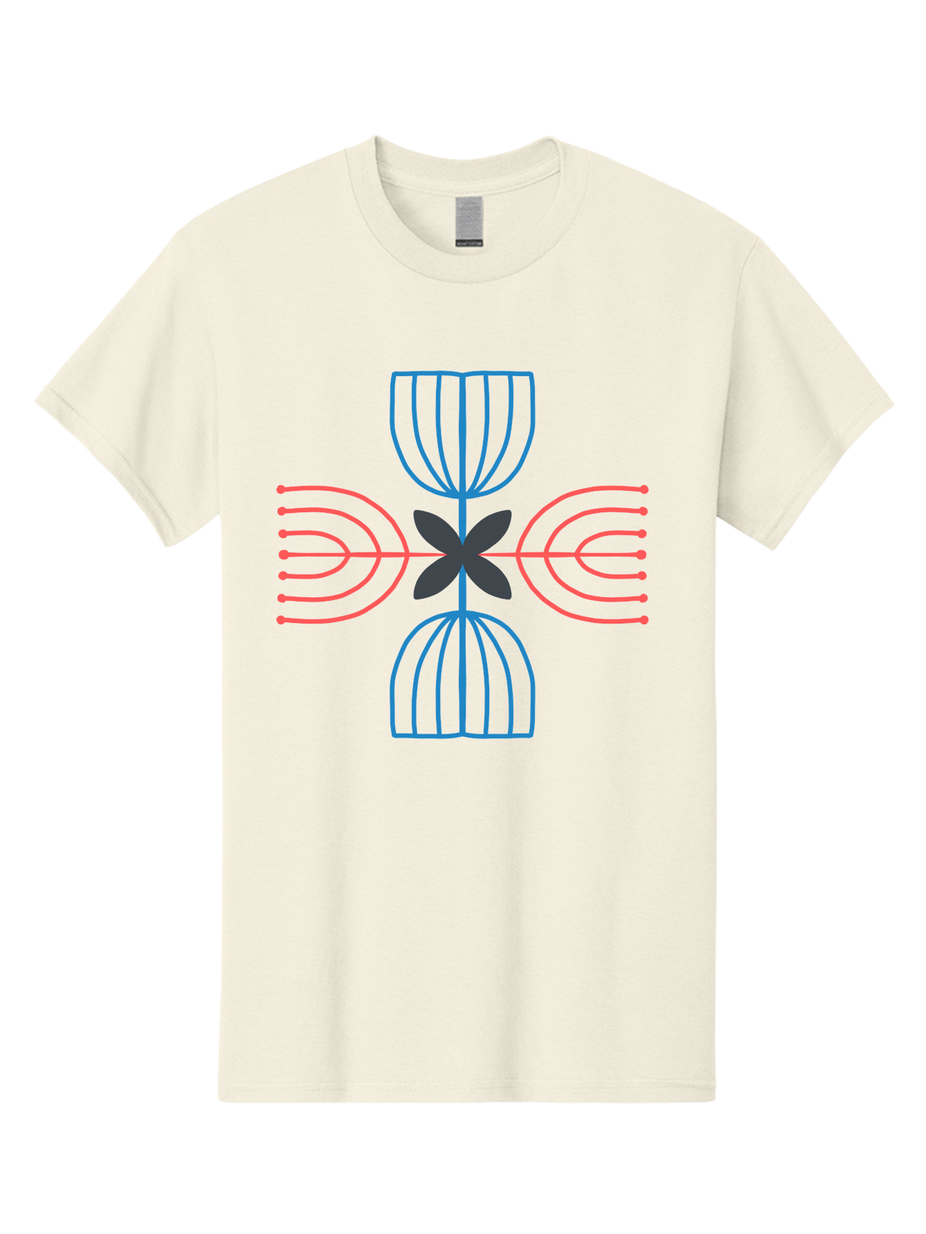 Symmetrical-Logo-Design Men'S Graphic Tee, 100% Cotton, Comfortable Casual Summer Wear, Machine Washable, Symmetrical Design, Geometric Shapes, Abstract Art, Floral Motif, Pink And Blue Lines, Black Flower, Modern Graphics, Aab801