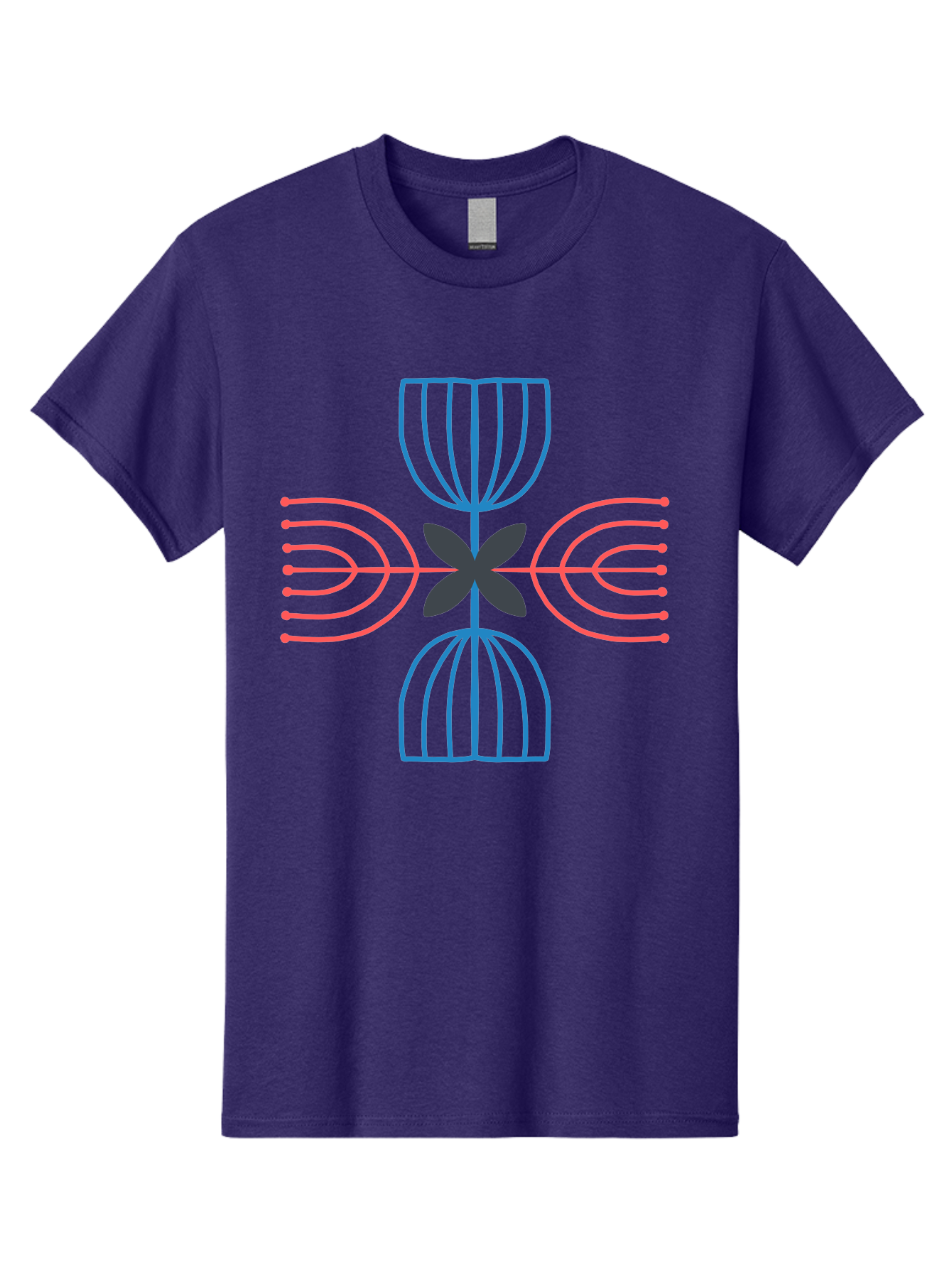 Symmetrical-Logo-Design Men'S Graphic Tee, 100% Cotton, Comfortable Casual Summer Wear, Machine Washable, Symmetrical Design, Geometric Shapes, Abstract Art, Floral Motif, Pink And Blue Lines, Black Flower, Modern Graphics, Aab801