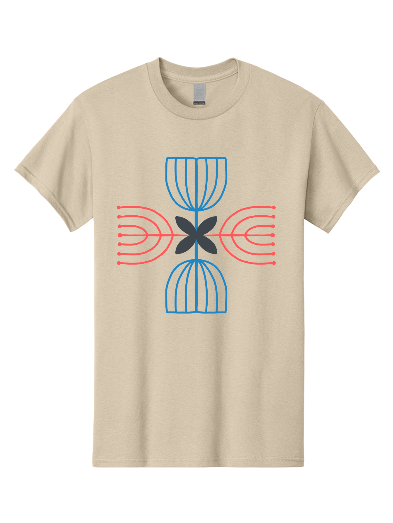 Symmetrical-Logo-Design Men'S Graphic Tee, 100% Cotton, Comfortable Casual Summer Wear, Machine Washable, Symmetrical Design, Geometric Shapes, Abstract Art, Floral Motif, Pink And Blue Lines, Black Flower, Modern Graphics, Aab801