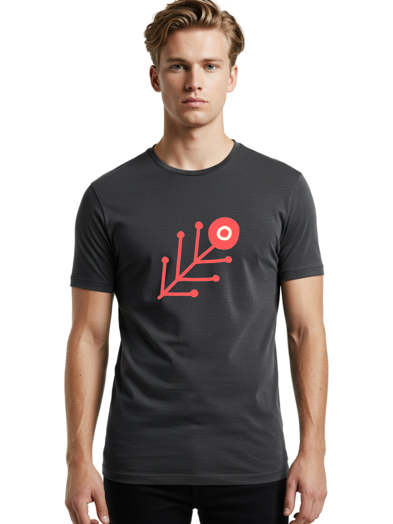Target-Logo Men'S Graphic Tee, 100% Cotton, Comfortable Casual Summer Wear, Machine Washable, Red Lines, Branching Pattern, Geometric Shape, Modern Design, Abstract Art, Futuristic Style, Minimalist Graphic Aab802