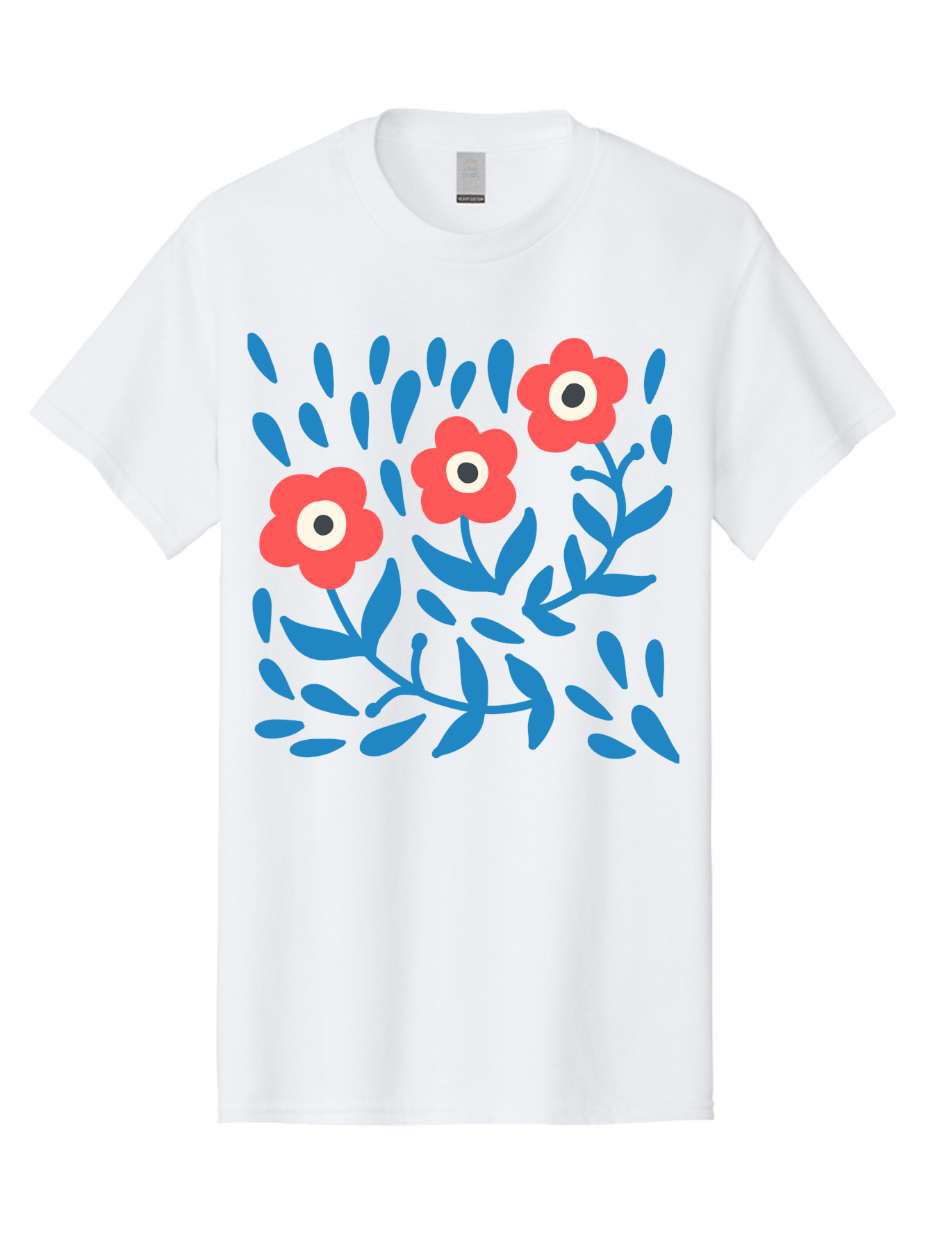 Three-Red-Flowers-1 Men'S Graphic Tee, 100% Cotton, Comfortable Casual Summer Wear, Machine Washable, Red Flowers, Blue Leaves, Floral Pattern, Abstract Design, Vibrant Colors, Whimsical Art, Playful Graphics, Folk Art Style Aab803