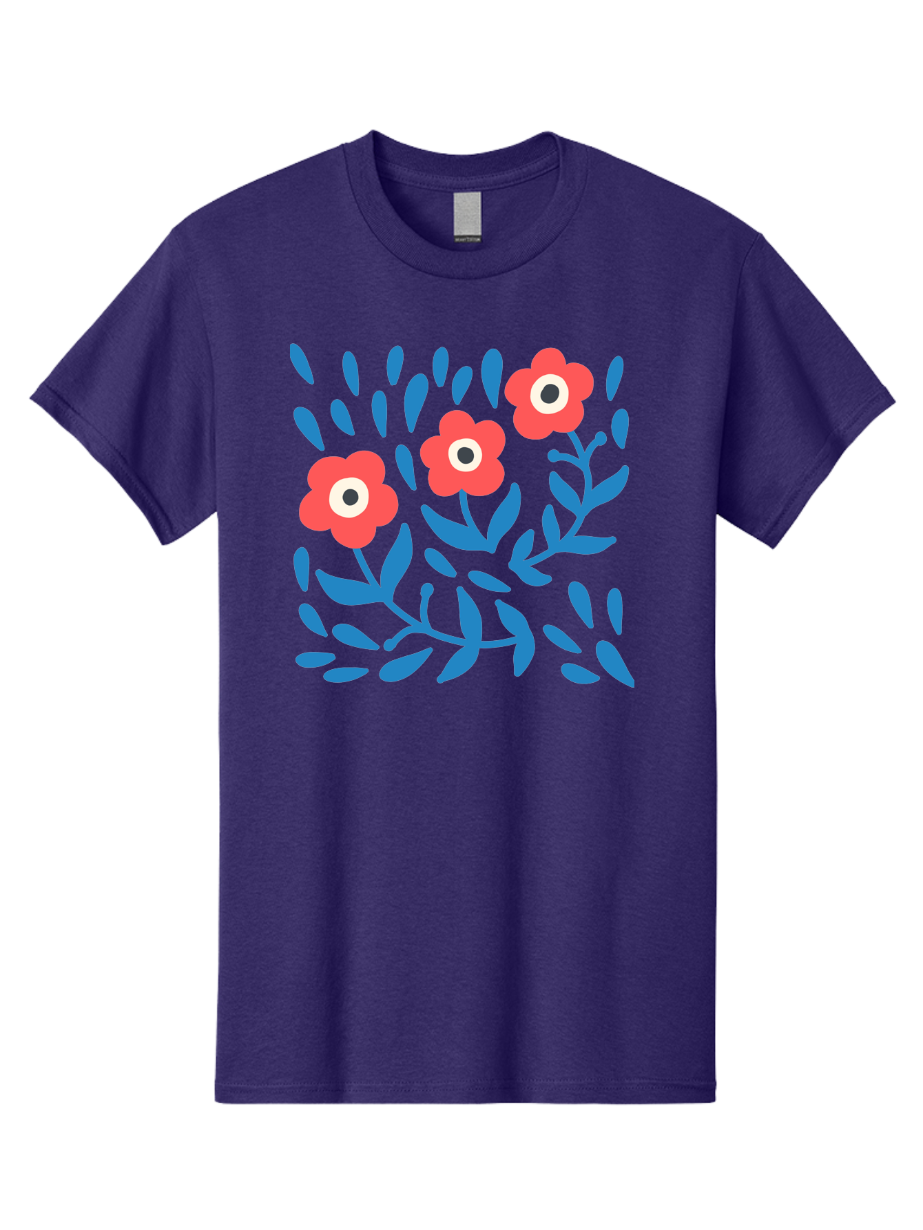 Three-Red-Flowers Men'S Graphic Tee, 100% Cotton, Comfortable Casual Summer Wear, Machine Washable, Red Flowers, Blue Leaves, Floral Pattern, Abstract Design, Minimalist Art, Vibrant Colors, Playful Style, Whimsical Illustration, Spring Theme, Aab804