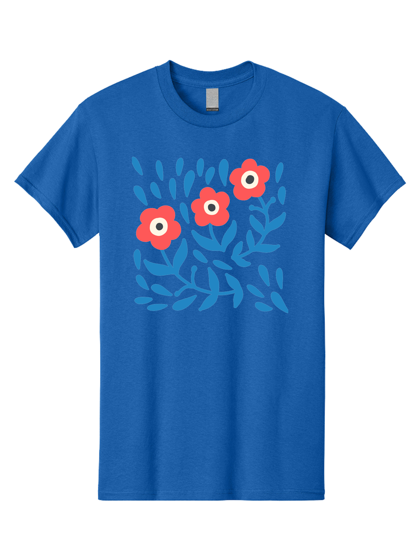 Three-Red-Flowers Men'S Graphic Tee, 100% Cotton, Comfortable Casual Summer Wear, Machine Washable, Red Flowers, Blue Leaves, Floral Pattern, Abstract Design, Minimalist Art, Vibrant Colors, Playful Style, Whimsical Illustration, Spring Theme, Aab804