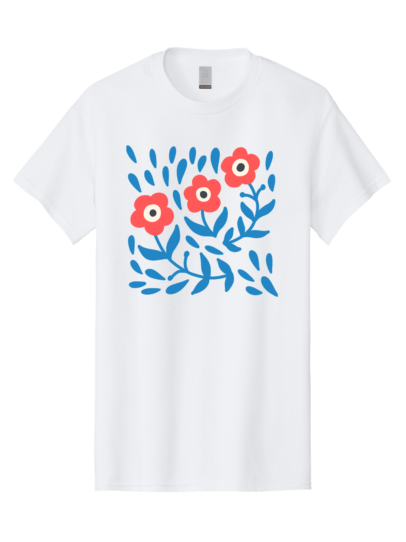 Three-Red-Flowers Men'S Graphic Tee, 100% Cotton, Comfortable Casual Summer Wear, Machine Washable, Red Flowers, Blue Leaves, Floral Pattern, Abstract Design, Minimalist Art, Vibrant Colors, Playful Style, Whimsical Illustration, Spring Theme, Aab804