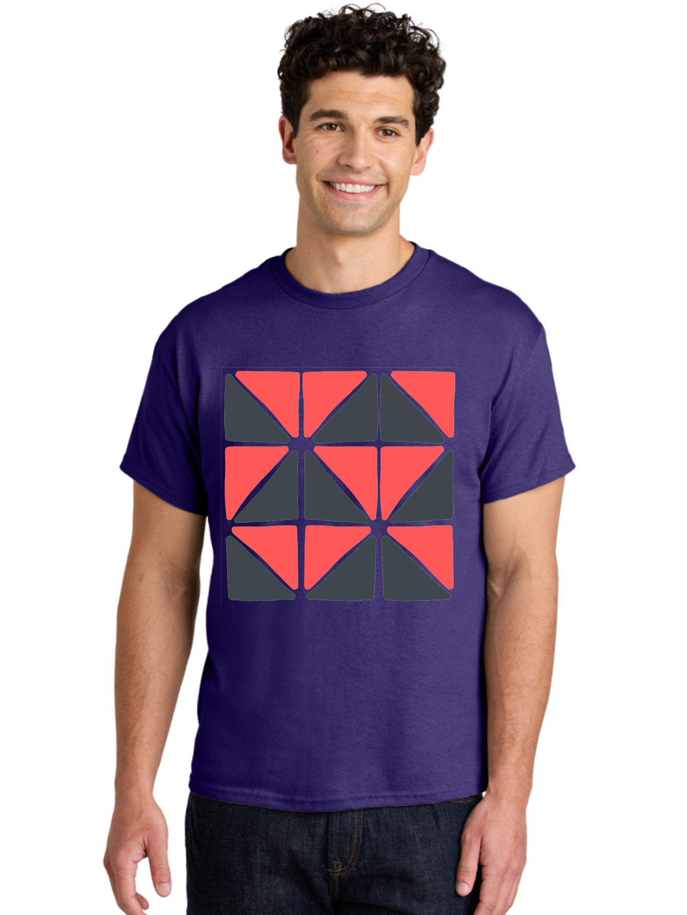 Triangles-Pattern Men'S Graphic Tee, 100% Cotton, Comfortable Casual Summer Wear, Machine Washable, Geometric Pattern, Pink And Gray Triangles, Modern Design, Abstract Art, Symmetrical Shapes, Graphic Elements, Digital Design Aab806